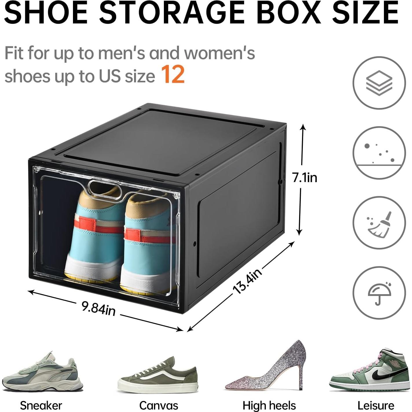 Paquete de 12 cajas de zapatos apilables INSTY, negro