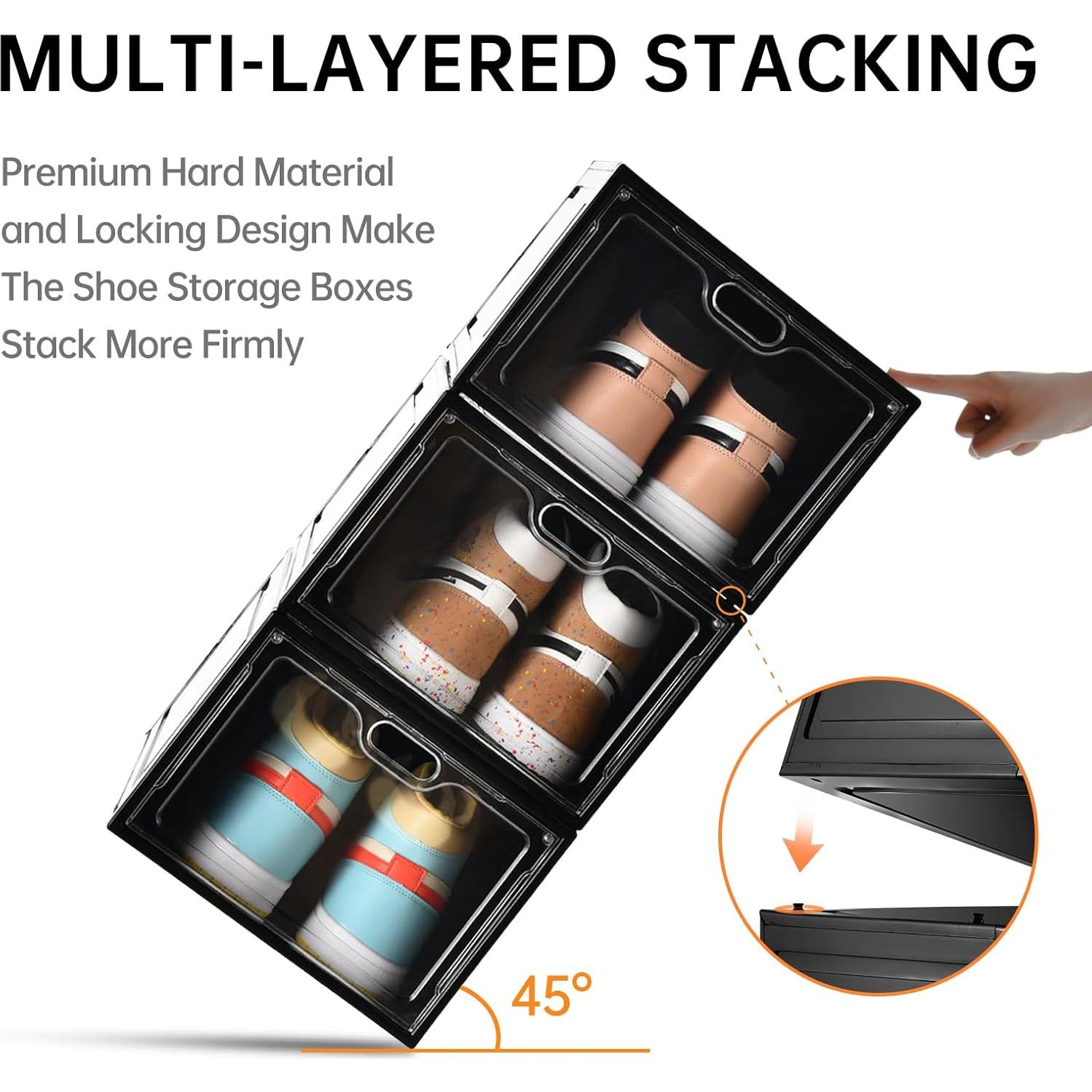 Paquete de 12 cajas de zapatos apilables INSTY, negro