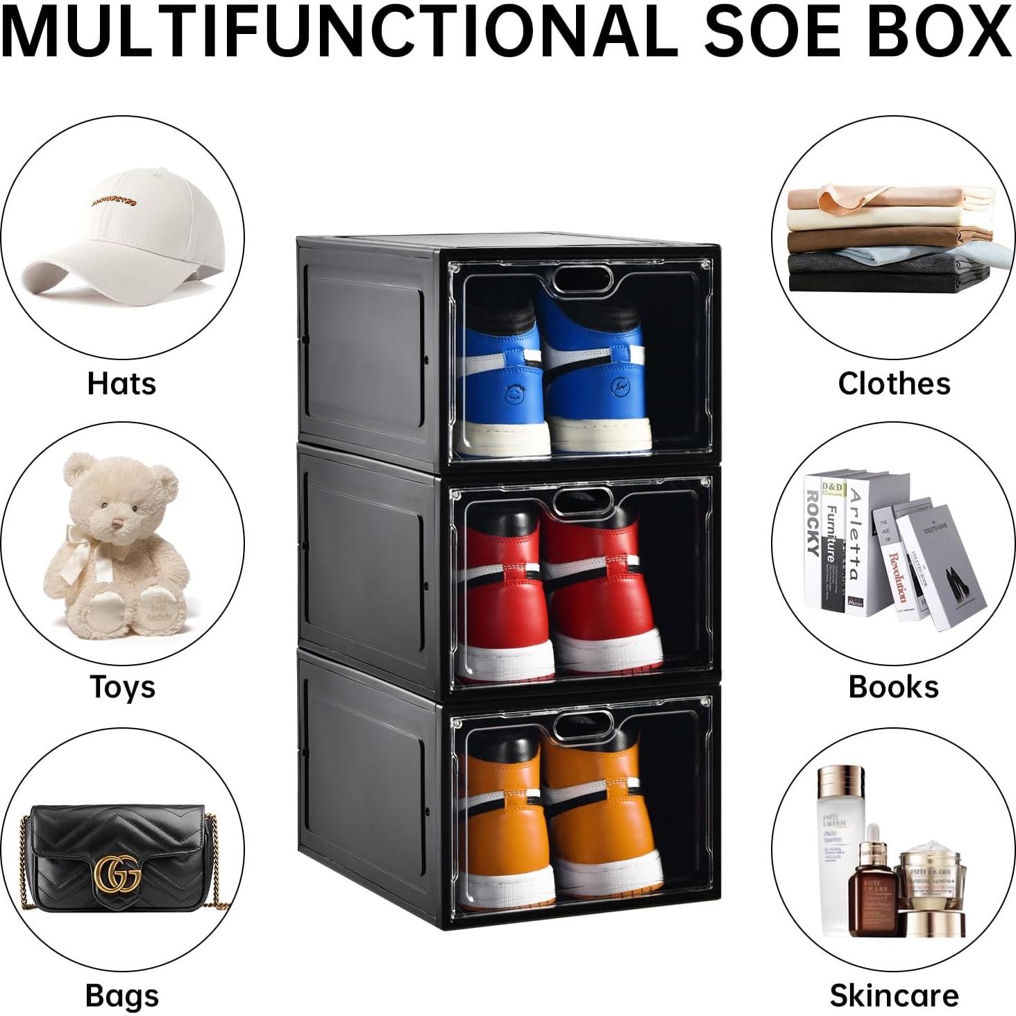 Paquete de 12 cajas de zapatos apilables INSTY, negro