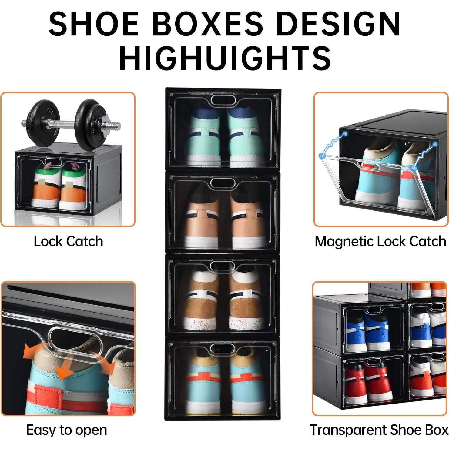 Paquete de 12 cajas de zapatos apilables INSTY, negro