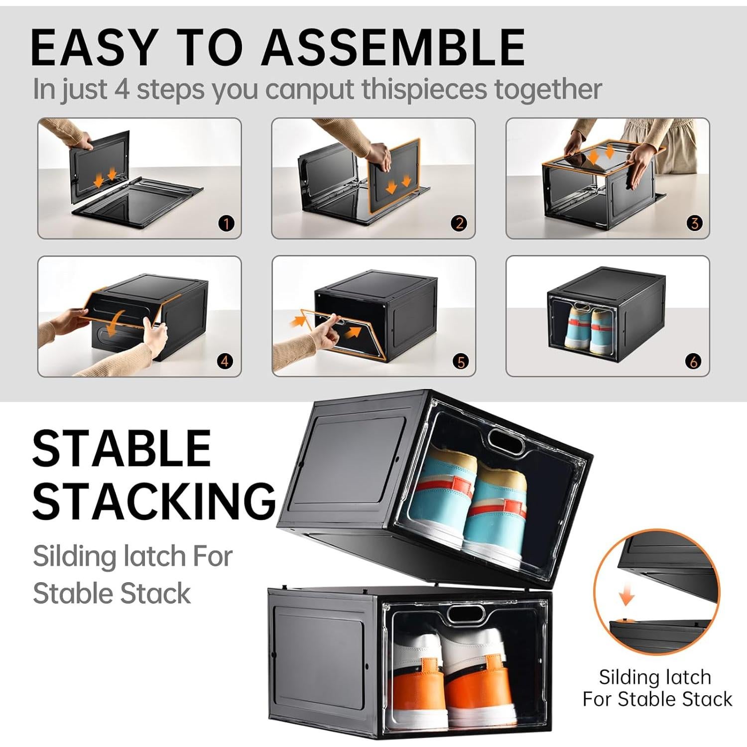 Paquete de 12 cajas de zapatos apilables INSTY, negro