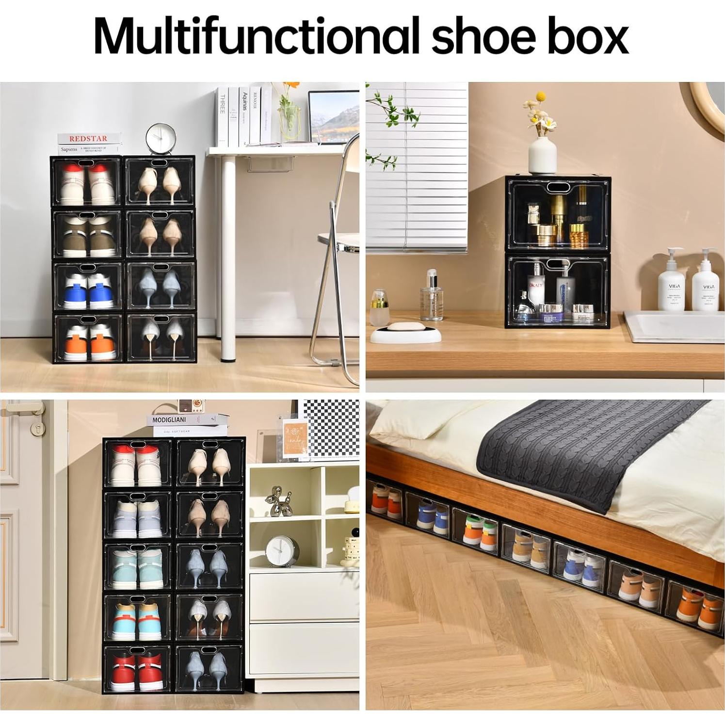 Paquete de 12 cajas de zapatos apilables INSTY, negro