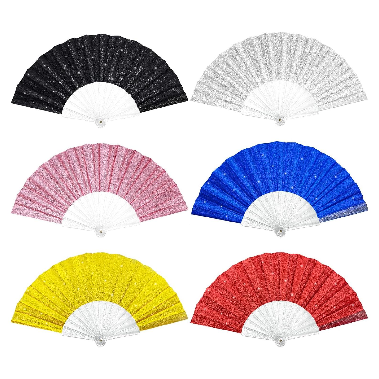 Paquete de 6 Abanicos Plegables Brillantes EOSAU 43 cm