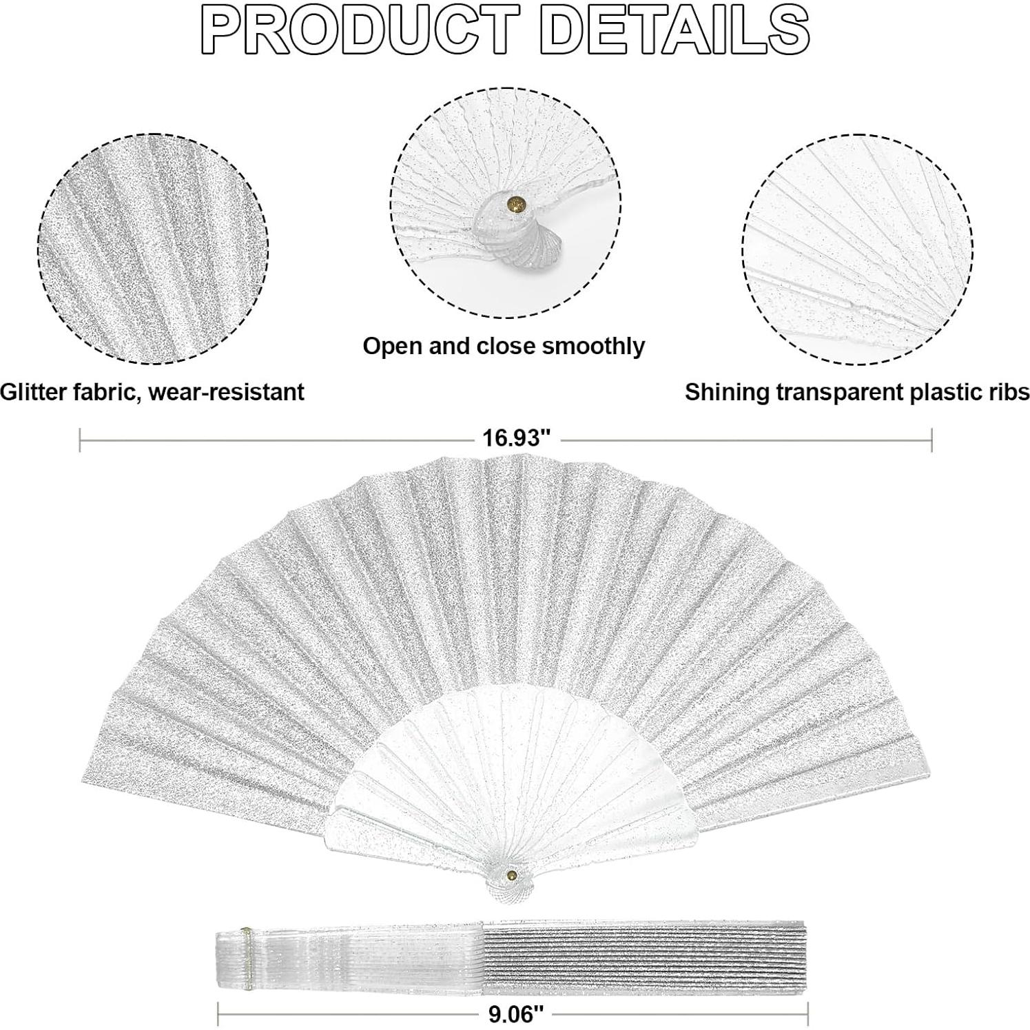 Paquete de 6 Abanicos Plegables Brillantes EOSAU 43 cm