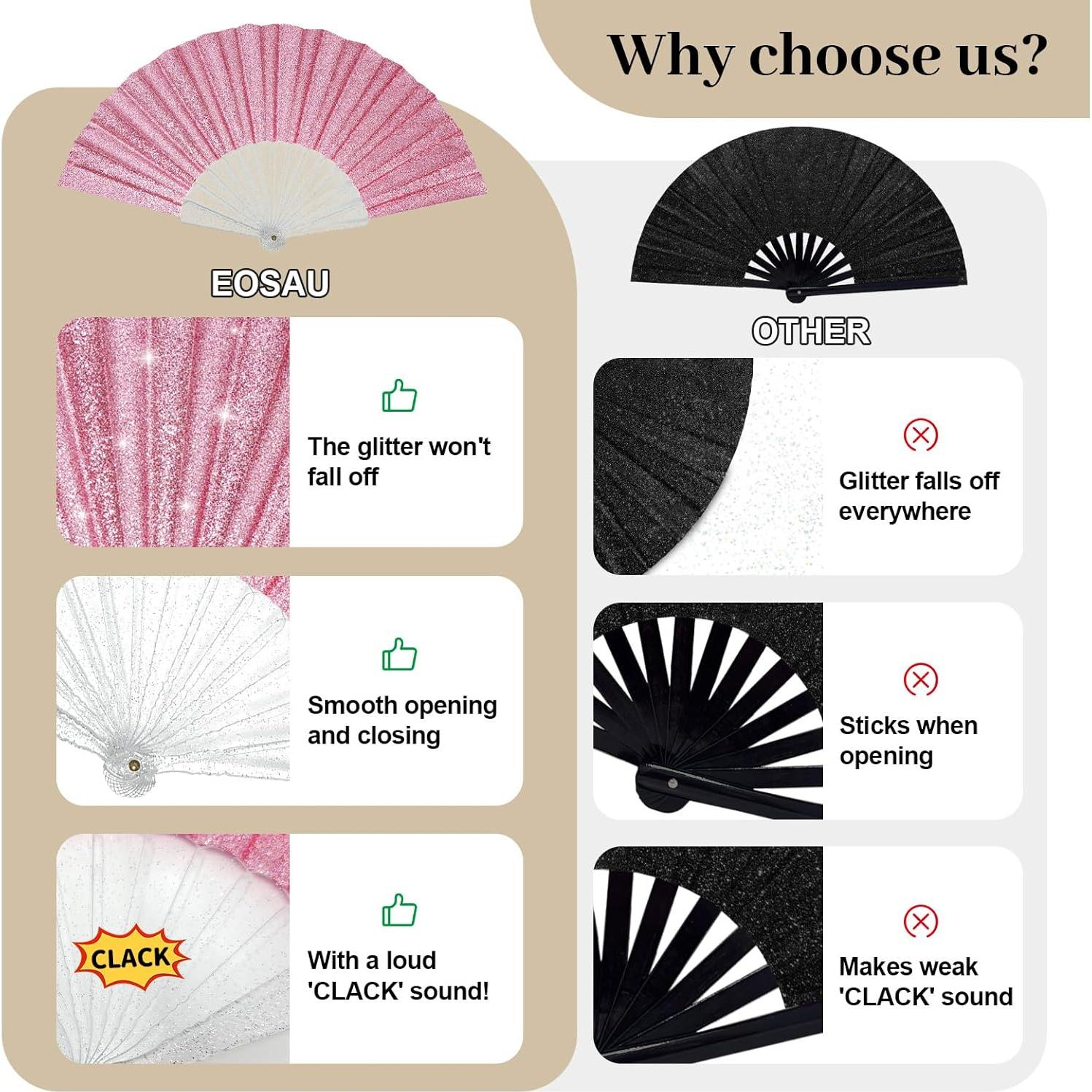 Paquete de 6 Abanicos Plegables Brillantes EOSAU 43 cm