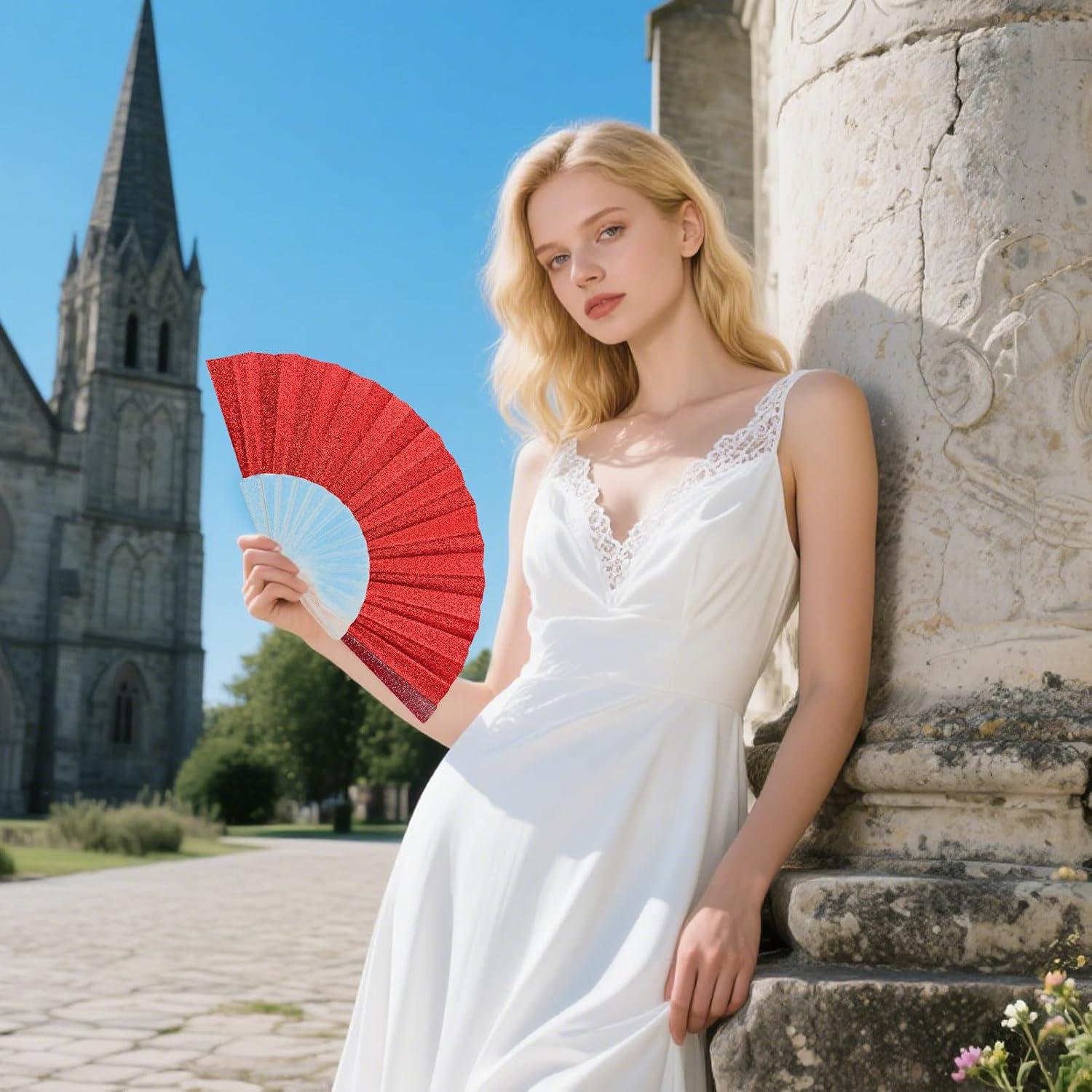 Paquete de 6 Abanicos Plegables Brillantes EOSAU 43 cm