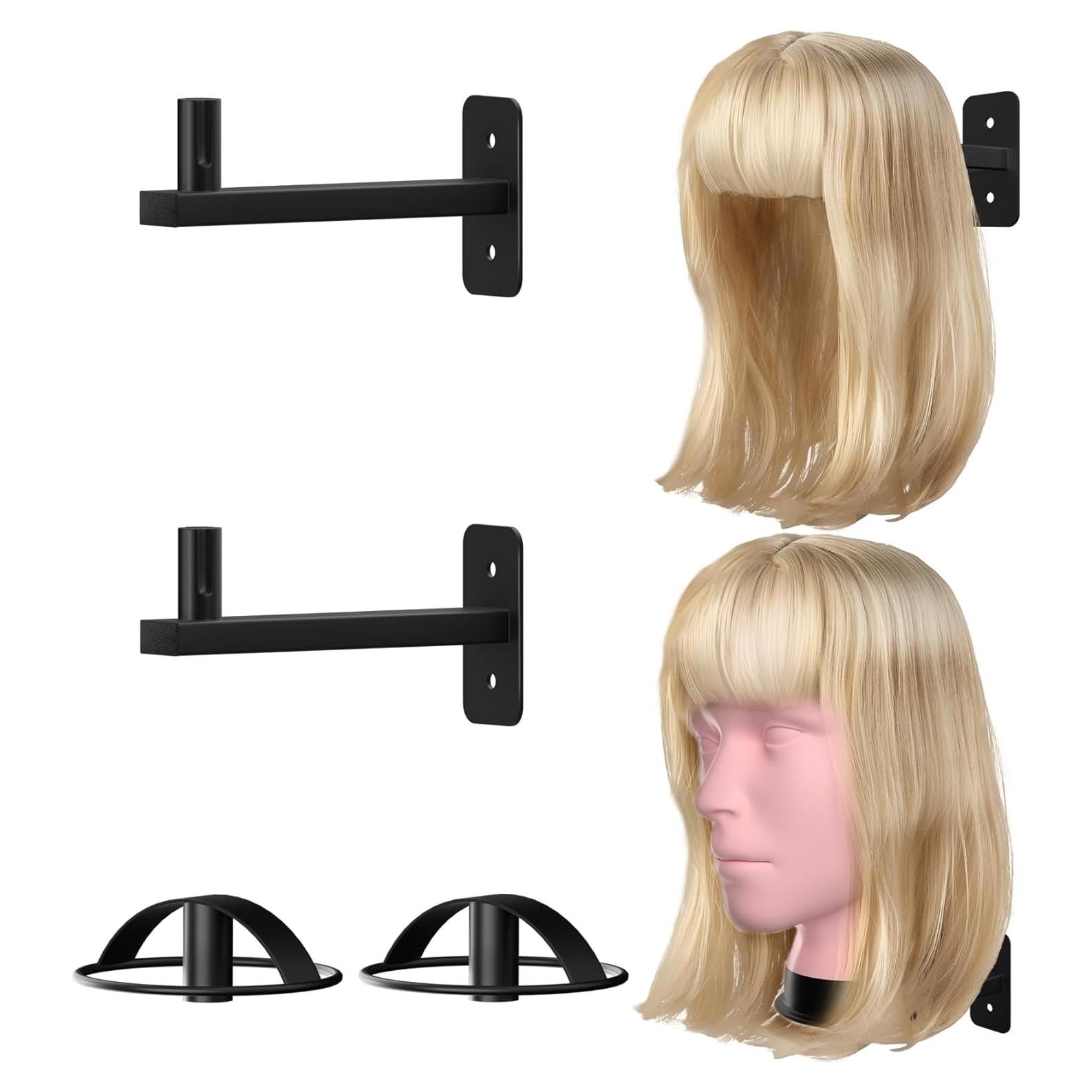 Soporte de Peluca Montado en Pared Lhysn 2 Pcs Metal Negro