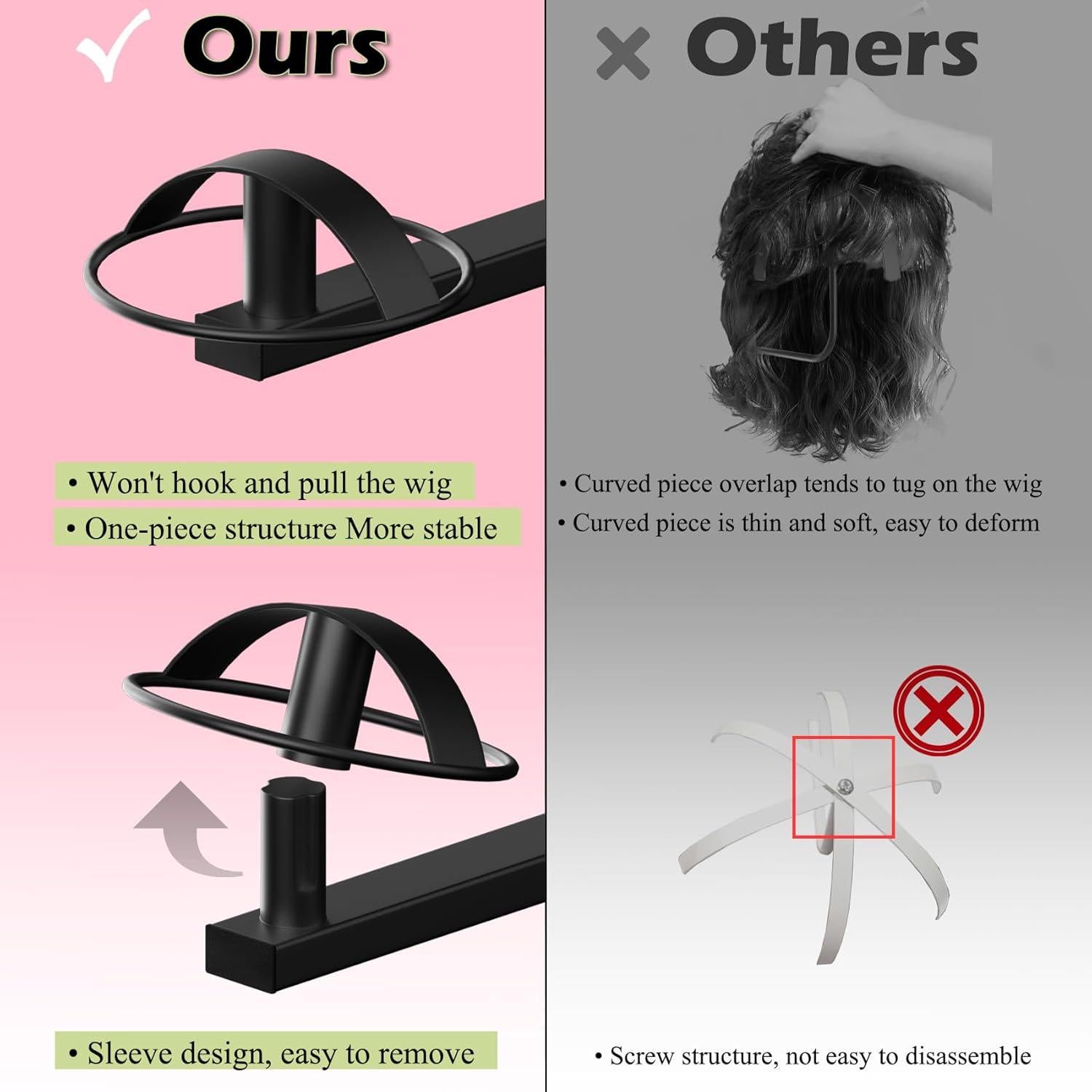 Soporte de Peluca Montado en Pared Lhysn 2 Pcs Metal Negro