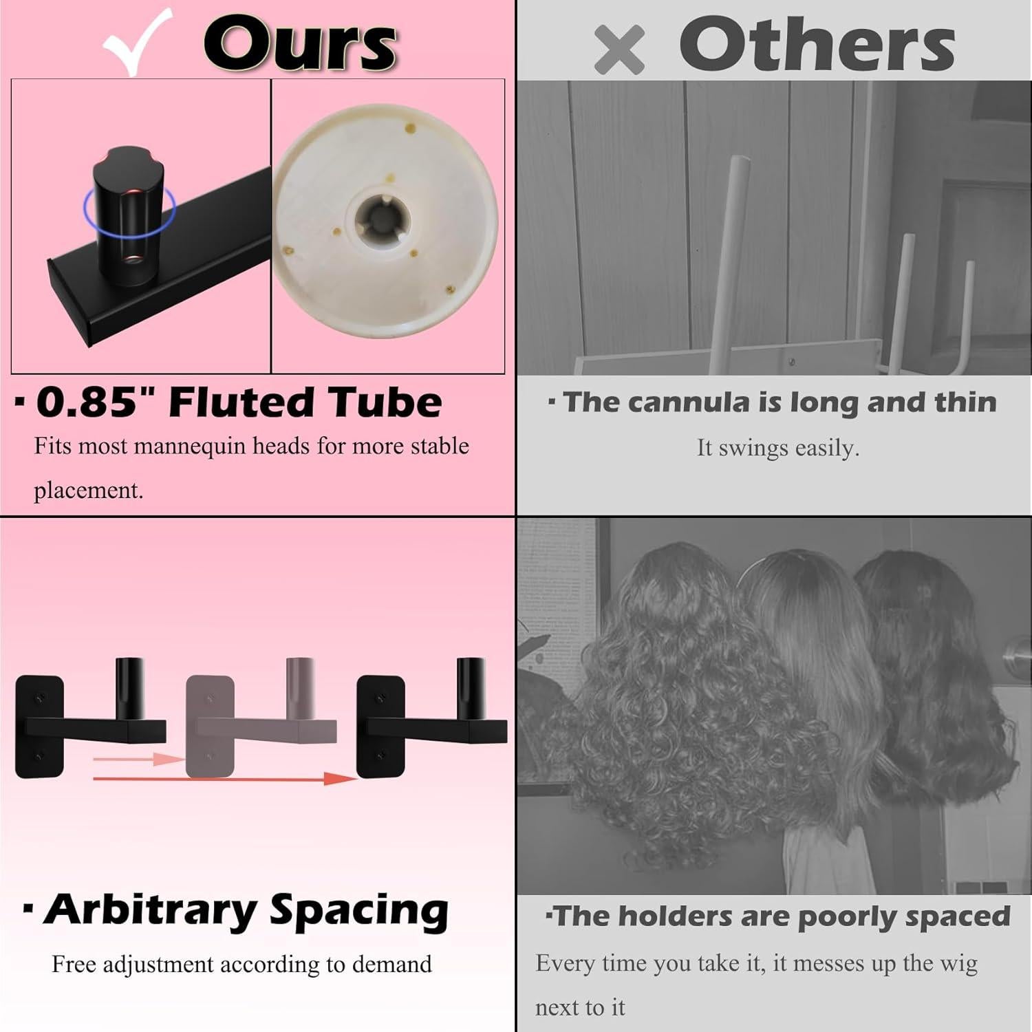 Soporte de Peluca Montado en Pared Lhysn 2 Pcs Metal Negro