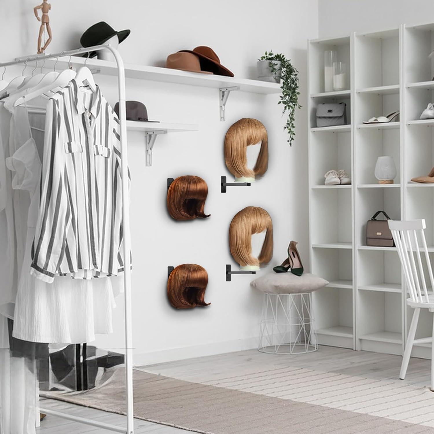 Soporte de Peluca Montado en Pared Lhysn 2 Pcs Metal Negro