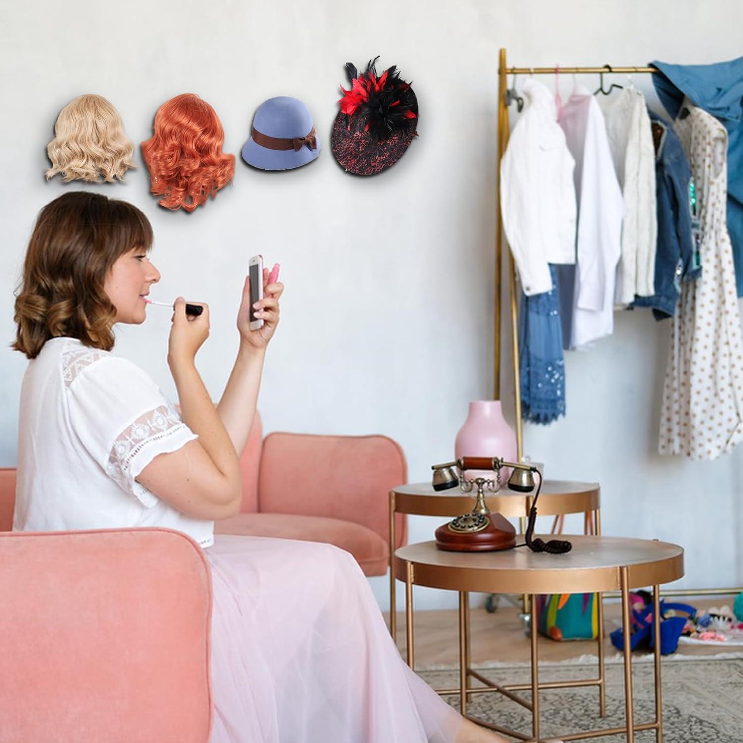 Soporte de Peluca Montado en Pared Lhysn 2 Pcs Metal Negro