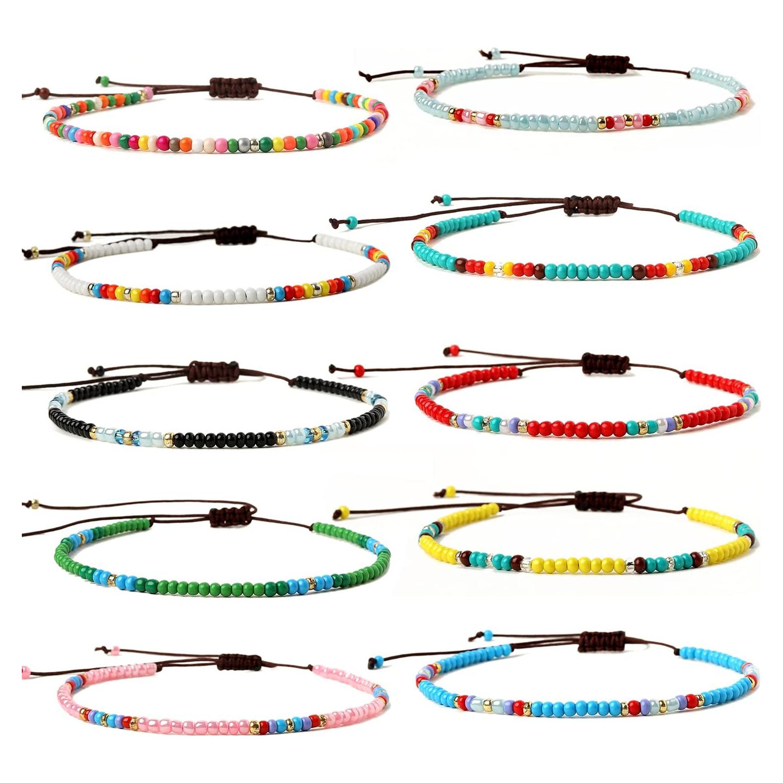 Set de 10 Pulseras de Tobillo Coloridas Hechas a Mano XIJIN