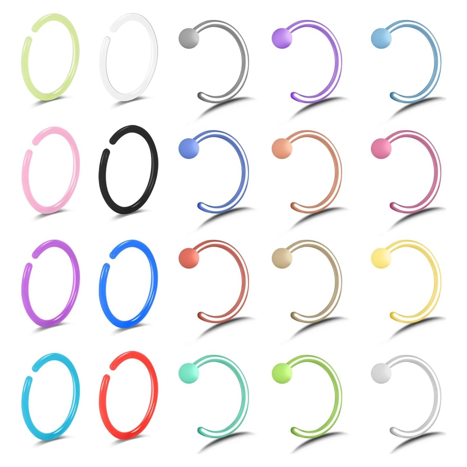 Aros de Nariz y Oreja 20G Acrílico Bioflex Colorido 20pcs
