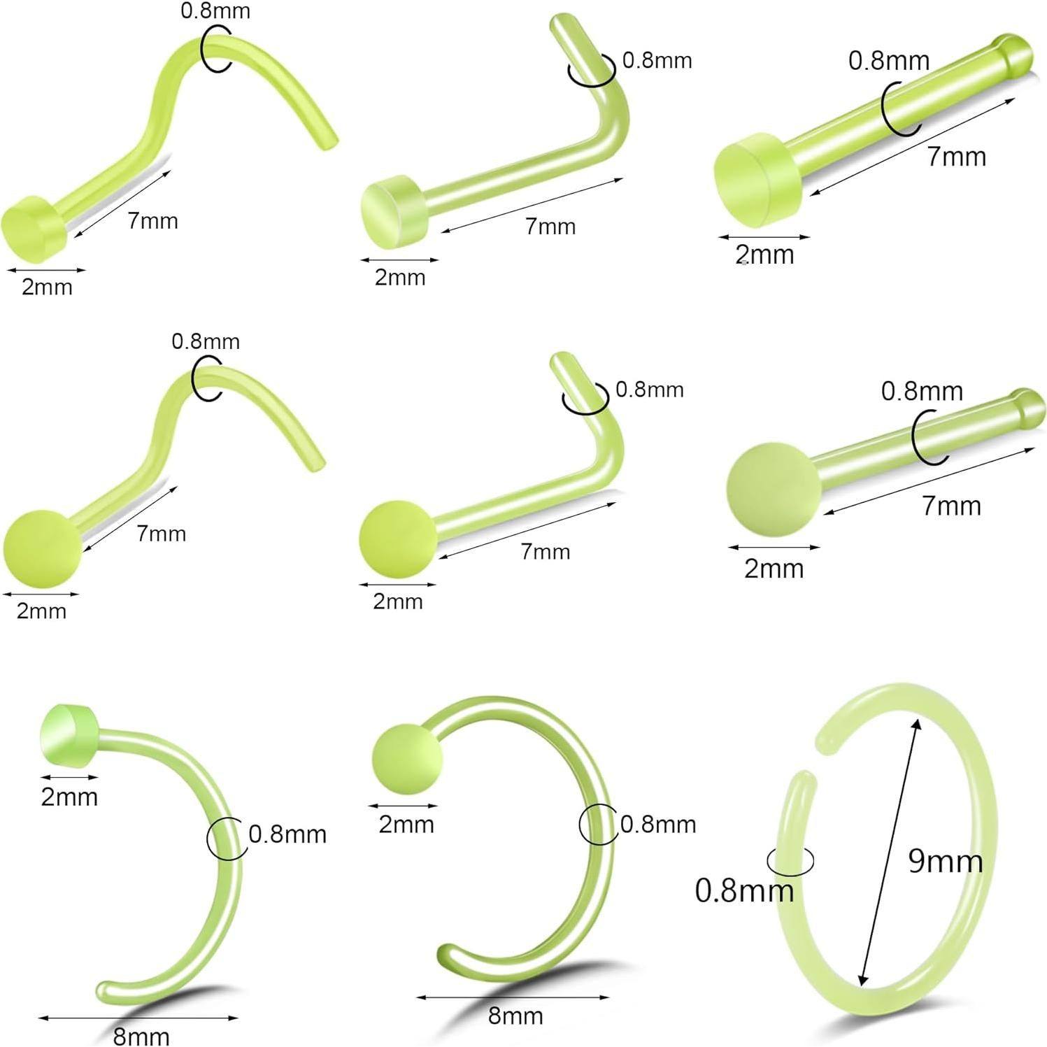 Aros de Nariz y Oreja 20G Acrílico Bioflex Colorido 20pcs