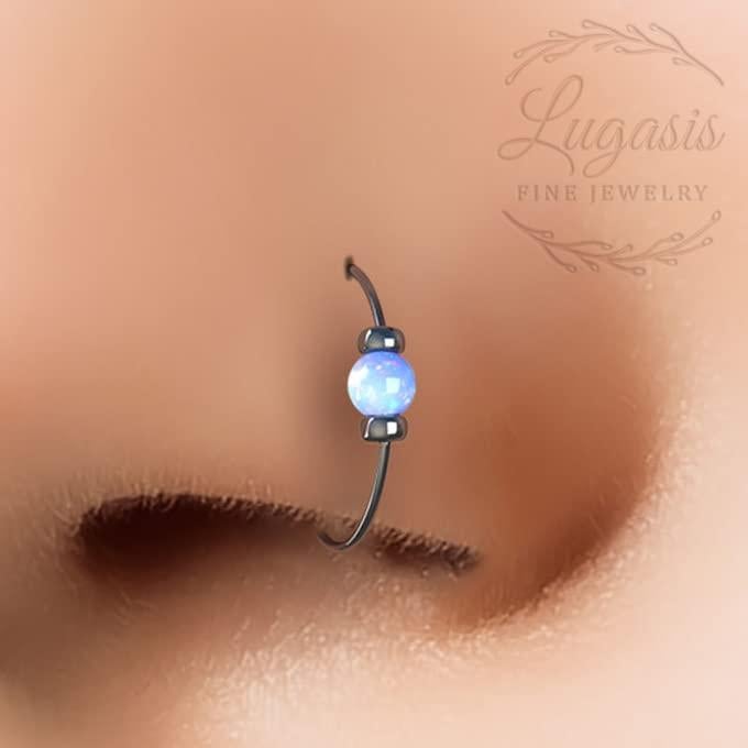 Anillo de Nariz Hipoalergénico Lugasis con Ópalo Azul 2mm