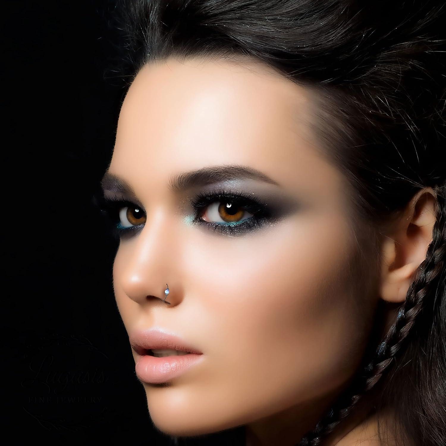 Anillo de Nariz Hipoalergénico Lugasis con Ópalo Azul 2mm