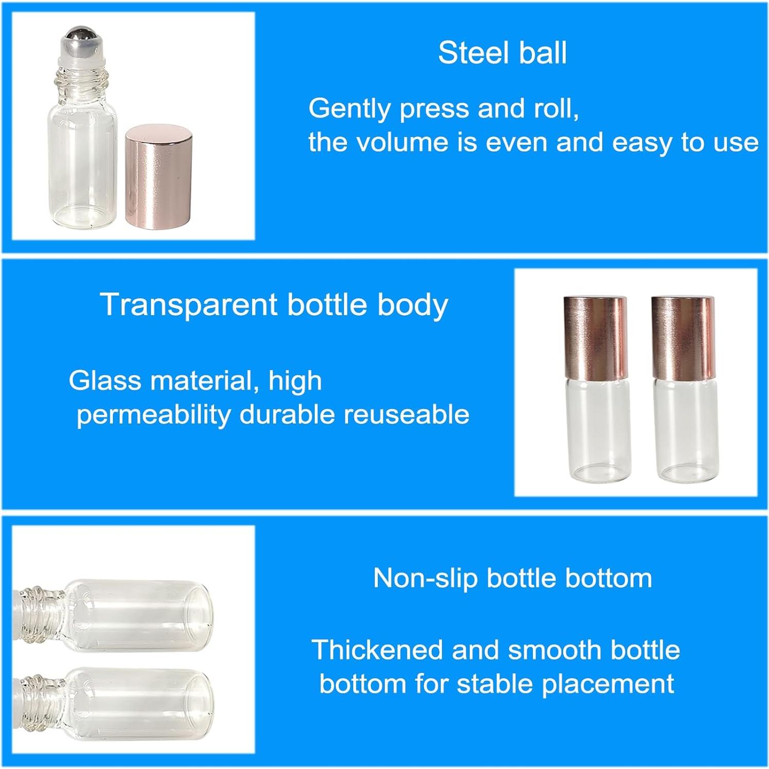 50 Mini Botellas de Vidrio AGENIZ 3ml con Rodillo Acero Inoxidable