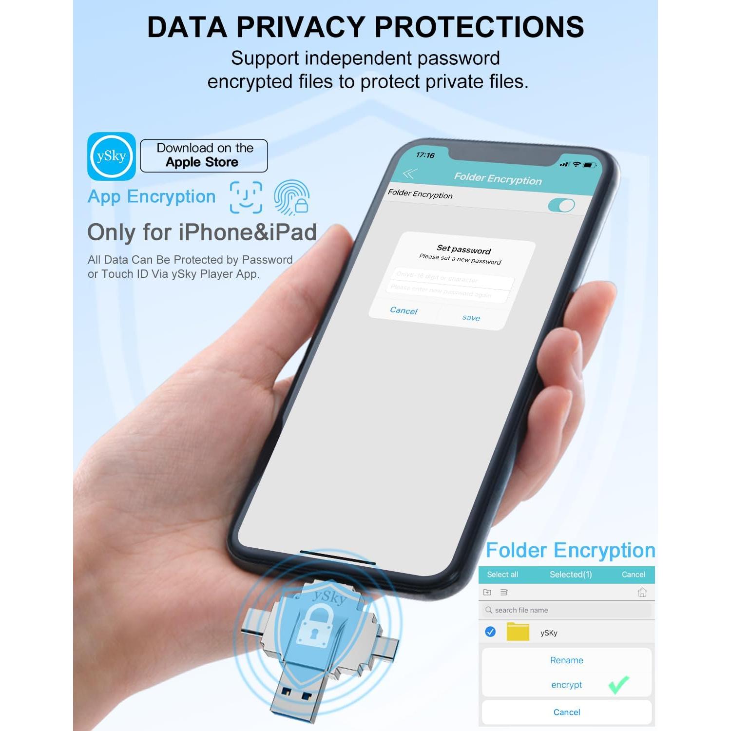 Unidad Flash 4 en 1 ySky MFi 512GB para iPhone y Android