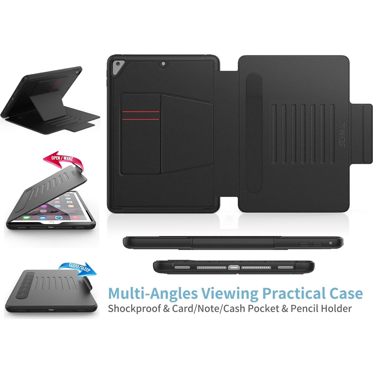 Estuche SEYMAC para iPad 6ta/5ta Gen/Air 2/Pro 9.7" Negro