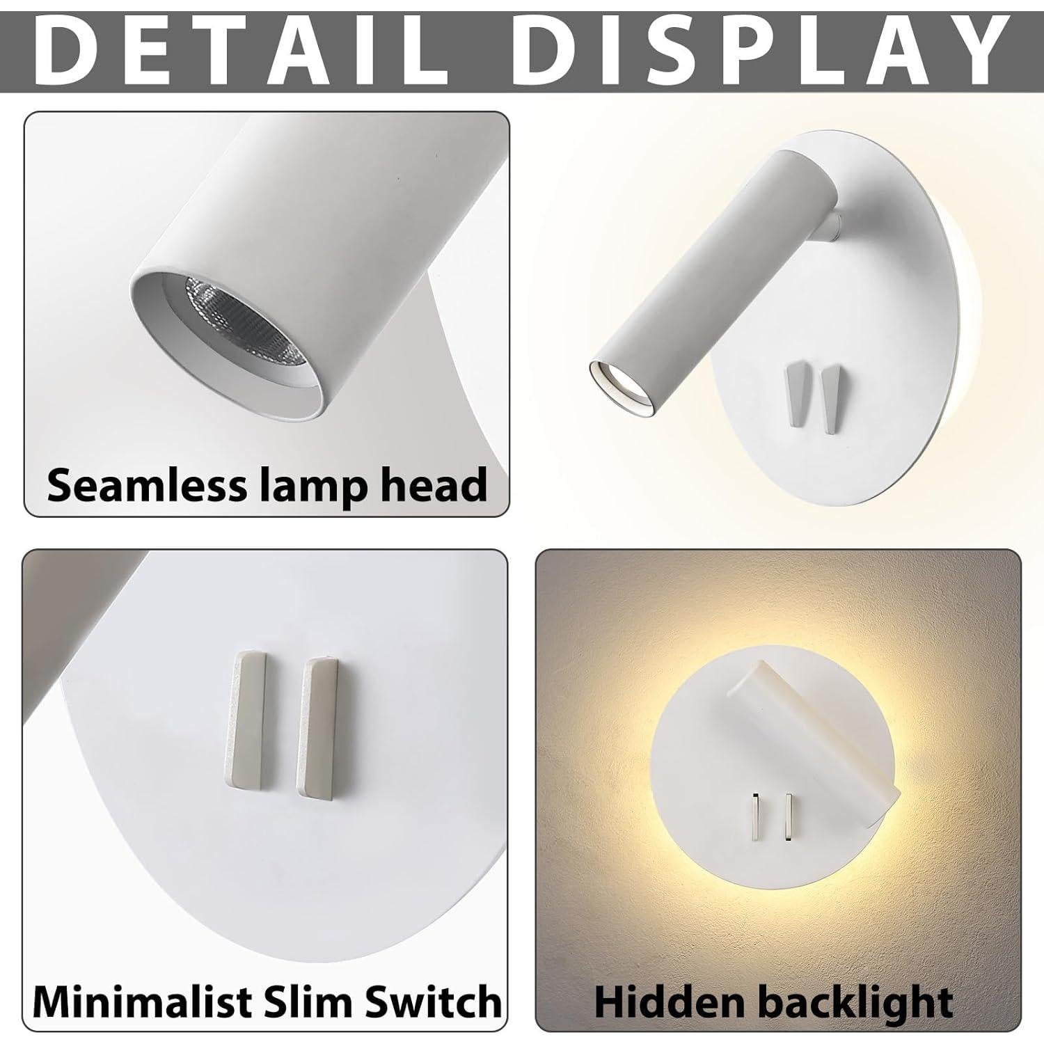 Lámpara de Pared ZEROUNO con Luz de Lectura Ajustable 14x14cm