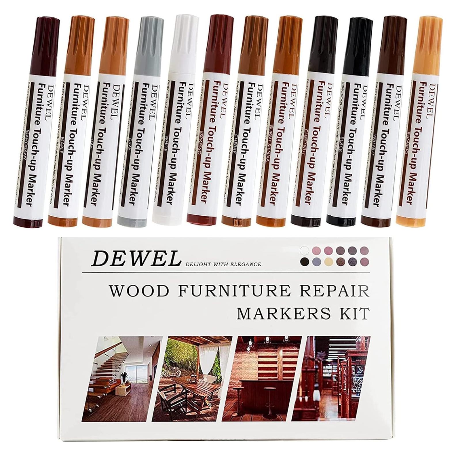 Kit de Marcadores de Retoque DEWEL - 12 Colores para Madera