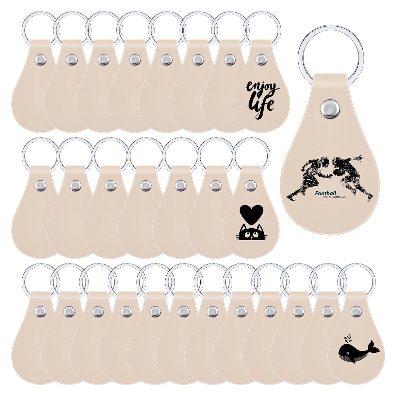 Kit de 30 Llavero de Cuero PU Beige Taiyin para DIY