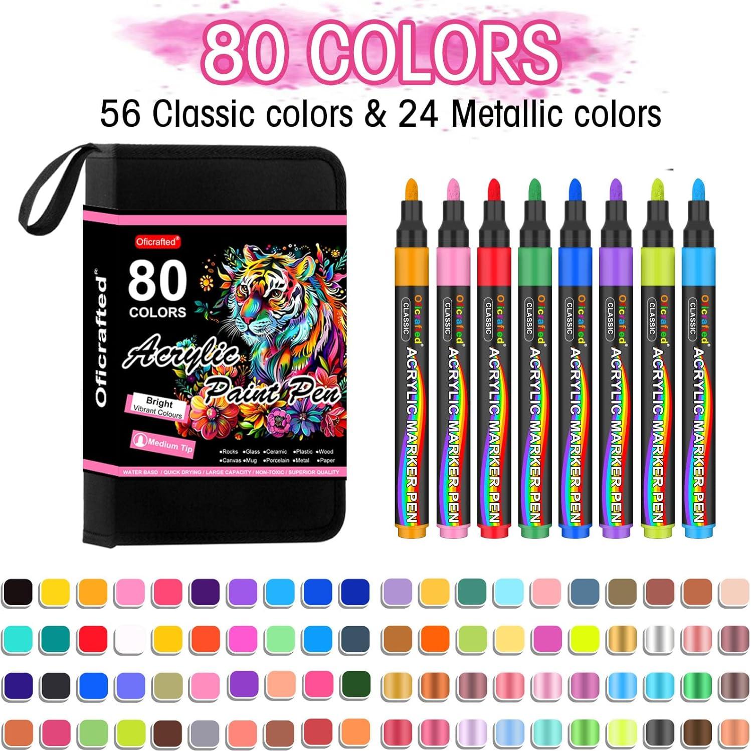 80 Marcadores de Pintura Acrílica Oficrafted - Multicolor, Punta Fina