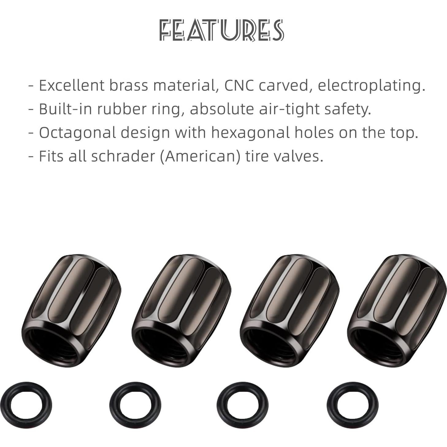 4 Tapones de Válvula de Neumático AVERZELLA Hexagonales Negros