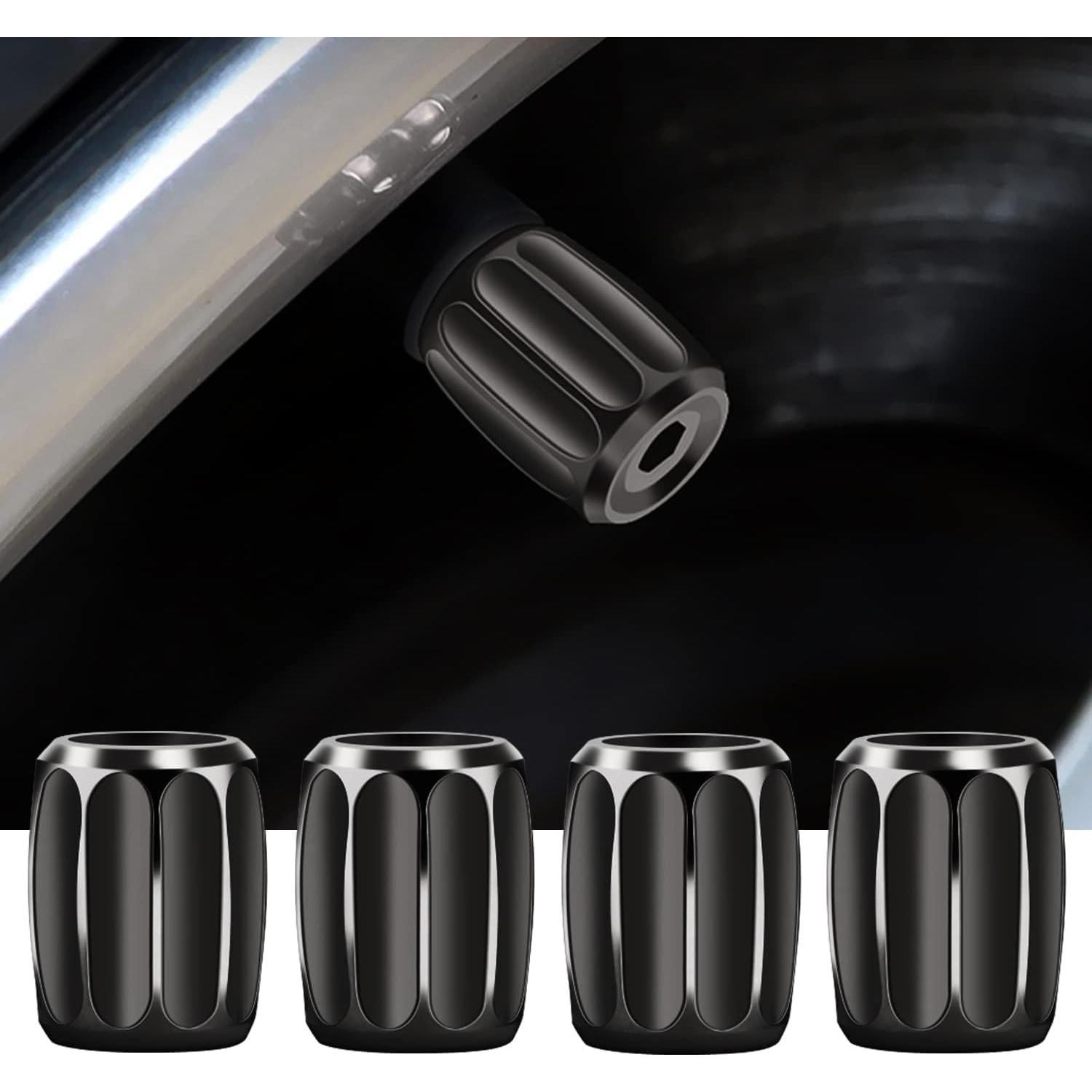 4 Tapones de Válvula de Neumático AVERZELLA Hexagonales Negros