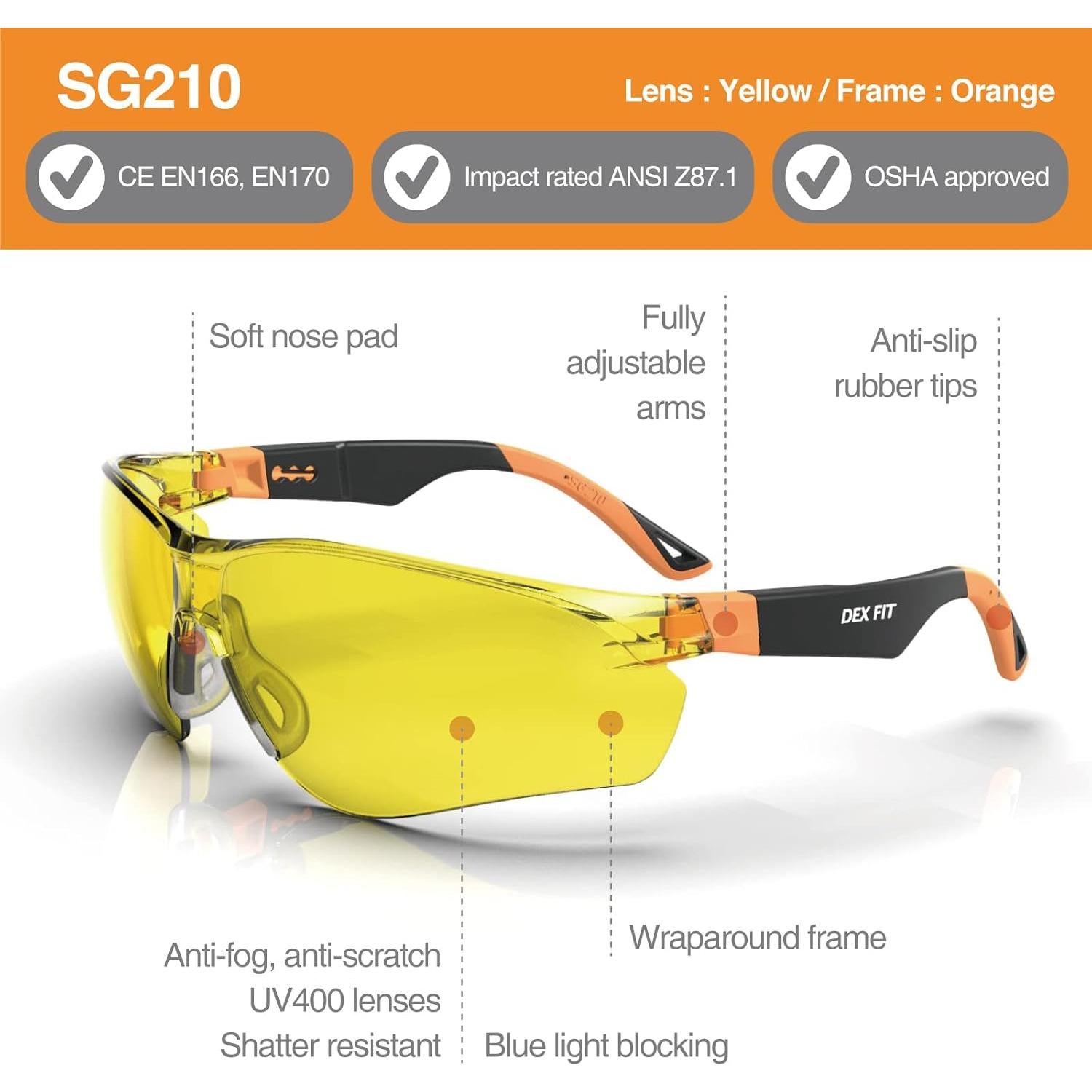 Gafas de Seguridad DEX FIT SG210 Antivaho UV400 Ajustables