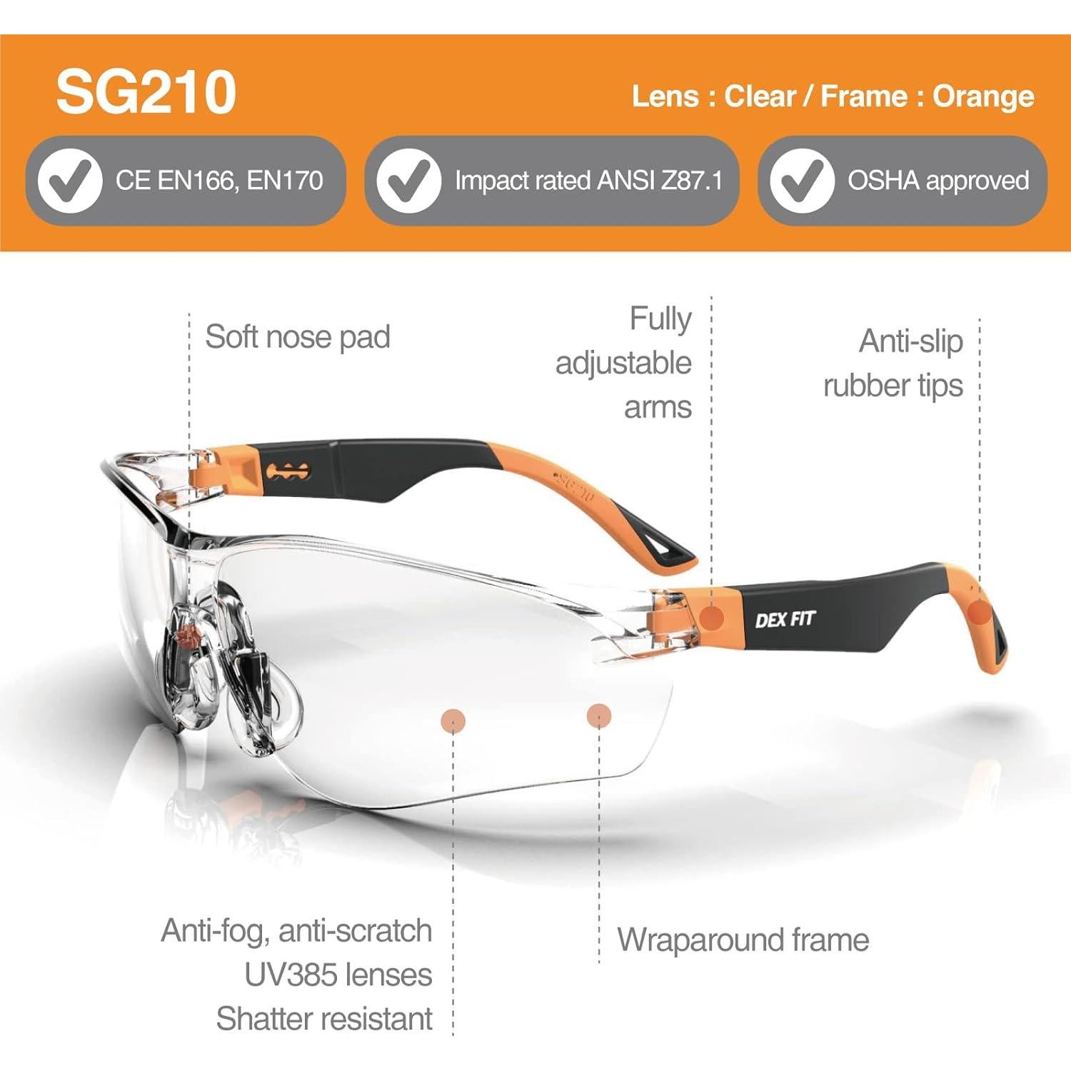 Gafas de Seguridad DEX FIT SG210 Antivaho UV385 Ajustables