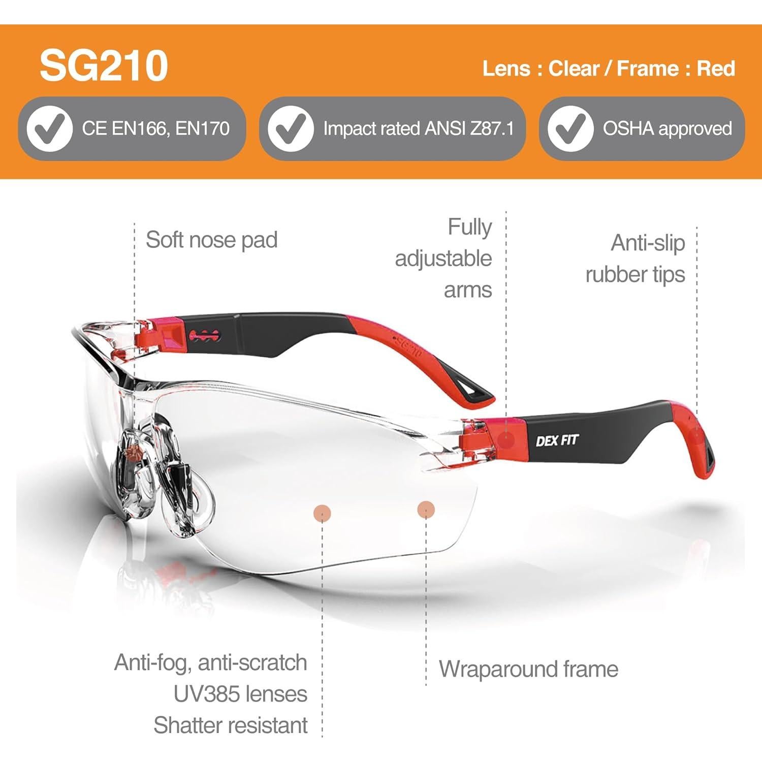 Gafas de Seguridad DEX FIT SG210 Antivaho UV385 6 Pares