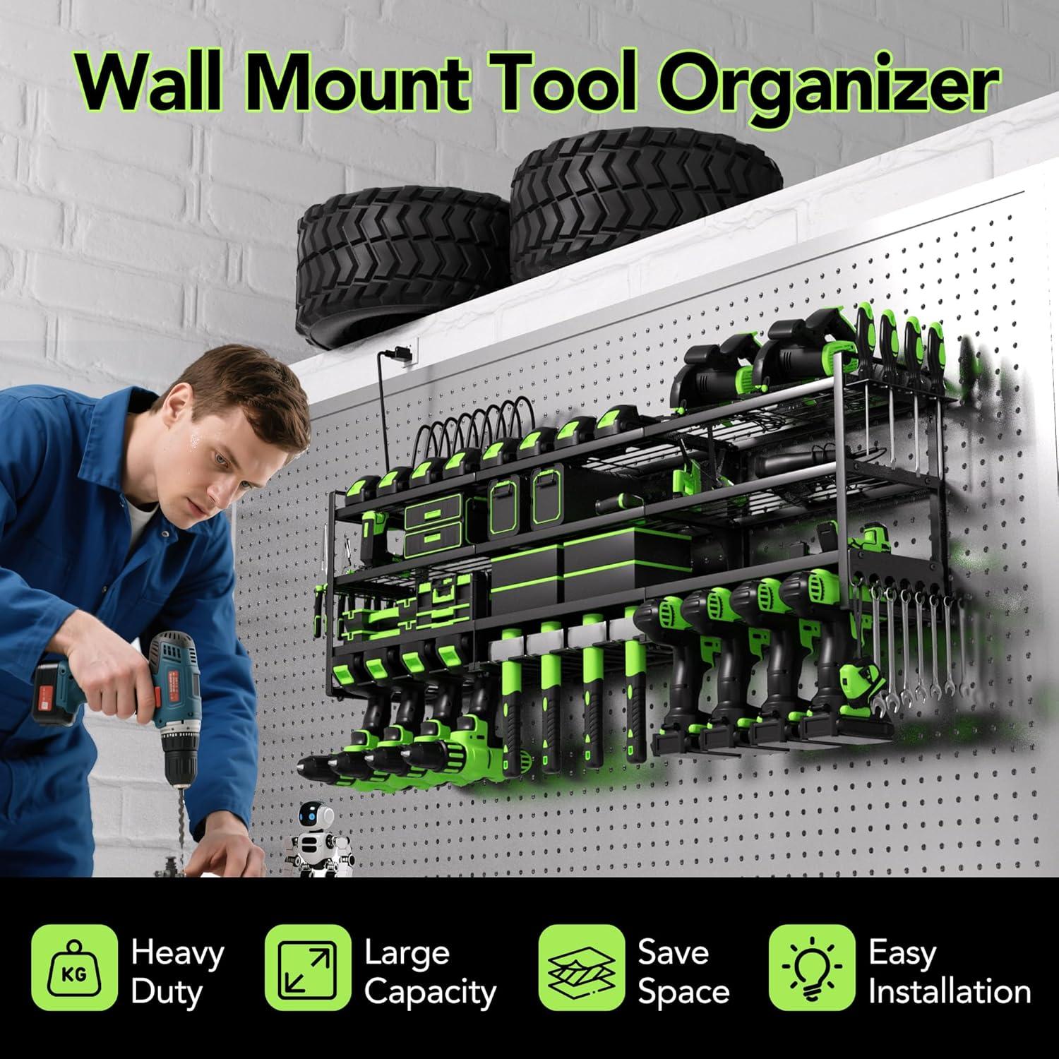 Organizador de Herramientas Eléctricas YFFSRJDJ Montado en Pared 12 Taladros