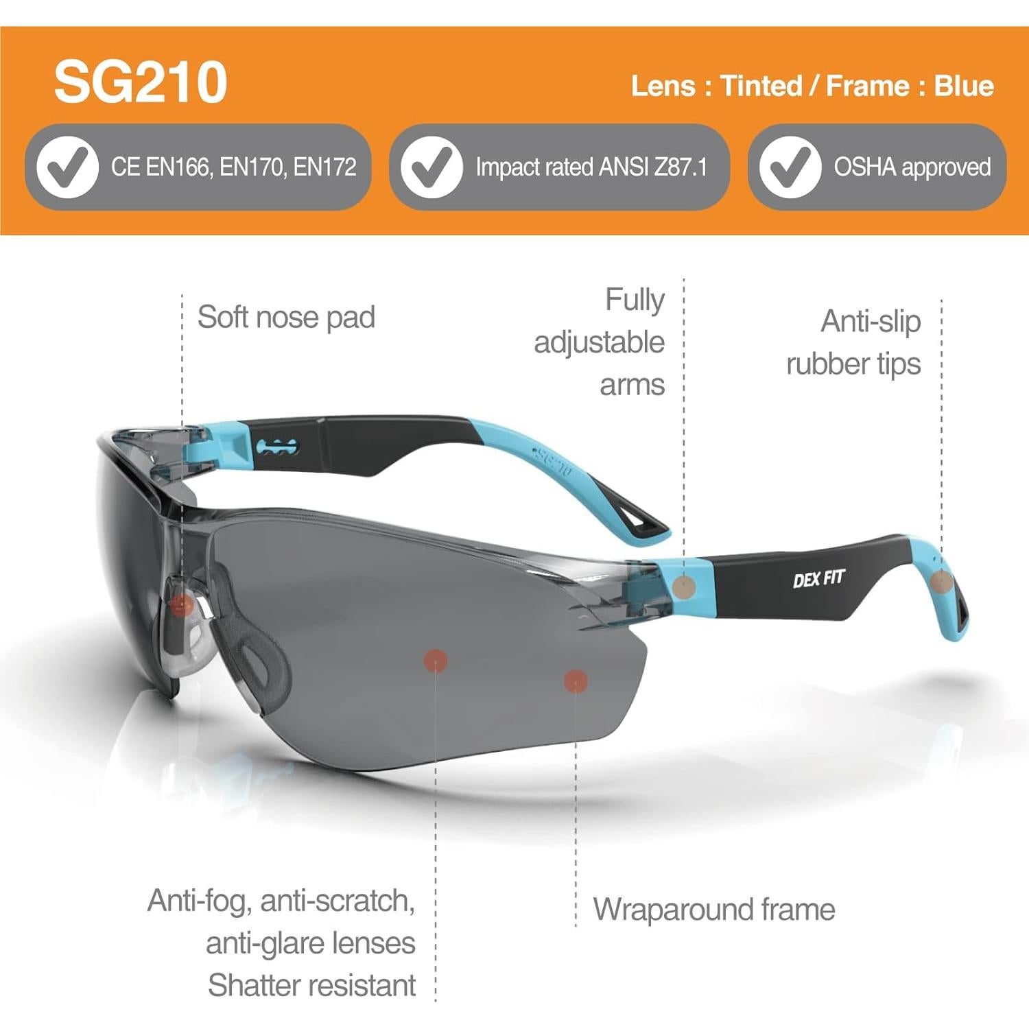 Gafas de Seguridad DEX FIT SG210 UV400 Antiempañante