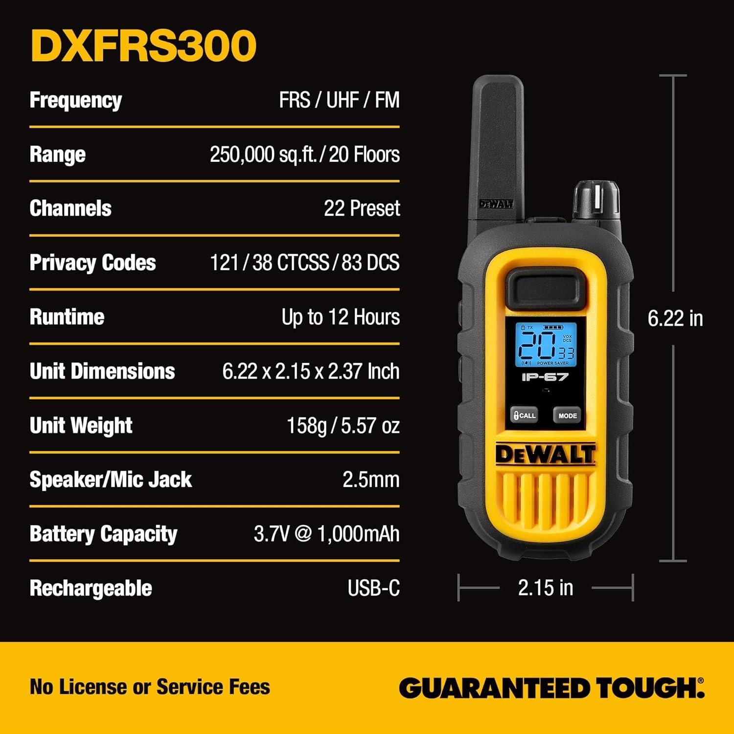 Walkie Talkies DEWALT DXFRS300 4 Unidades Impermeables