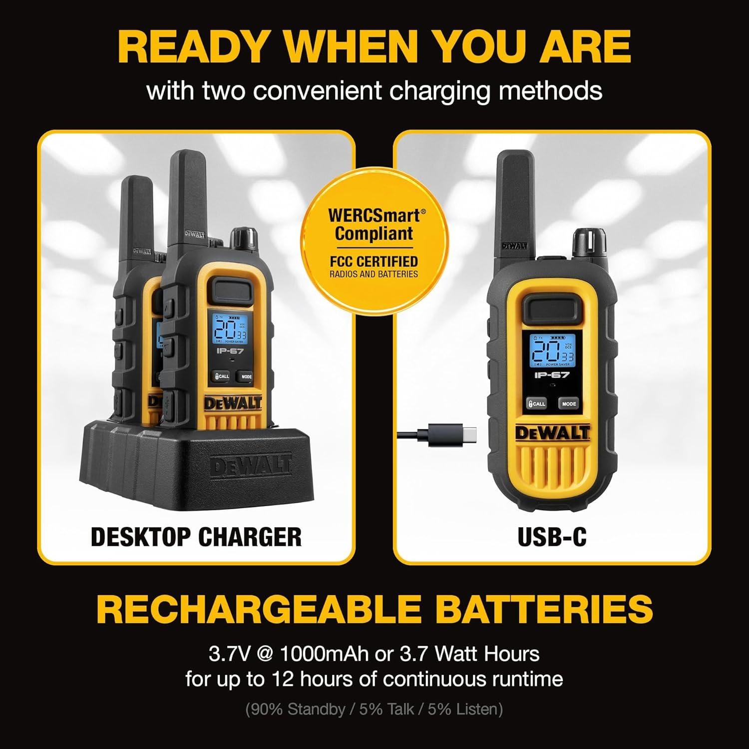 Walkie Talkies DEWALT DXFRS300 4 Unidades Impermeables