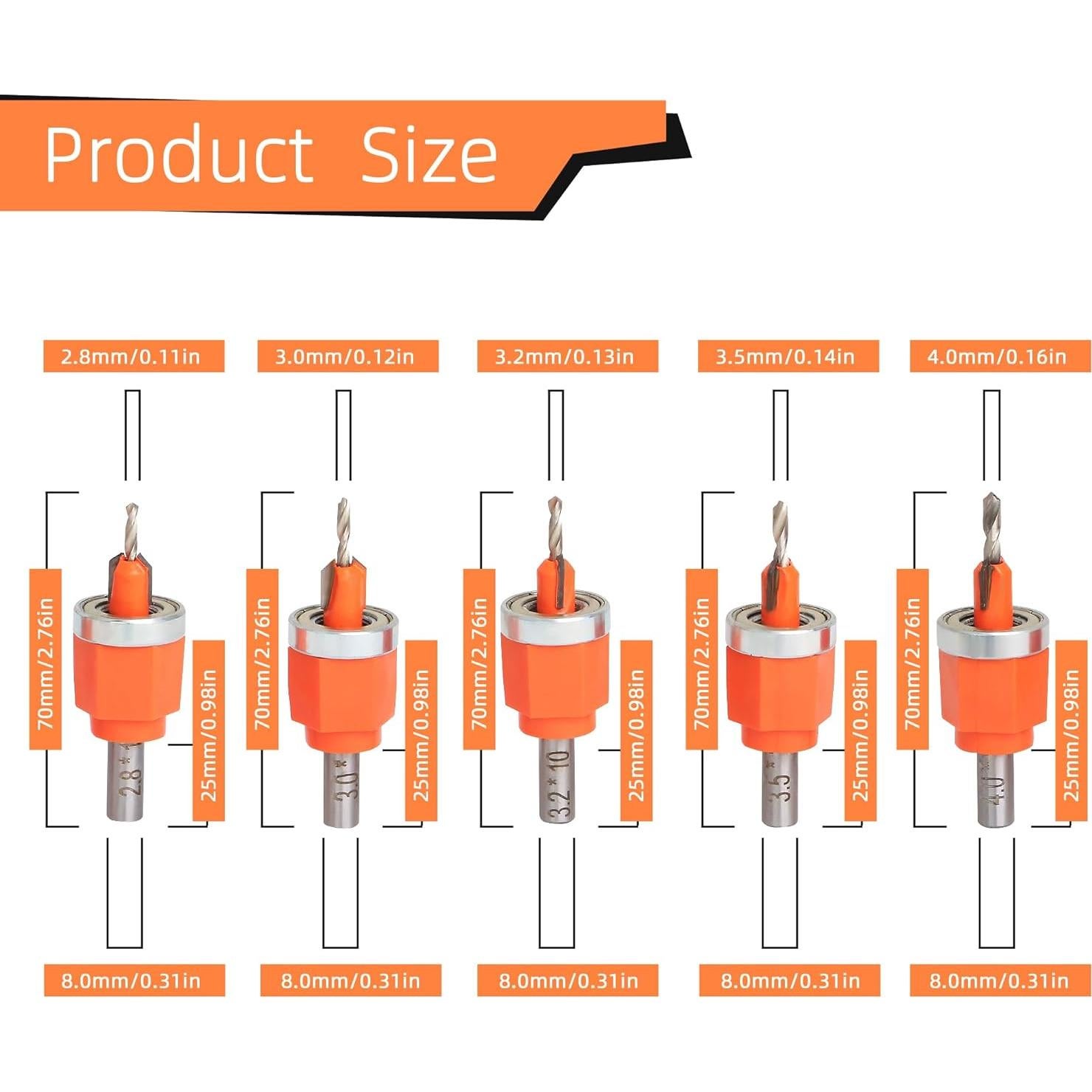 Juego de 5 Brocas de Avellanado Kauwm con Profundidad Ajustable