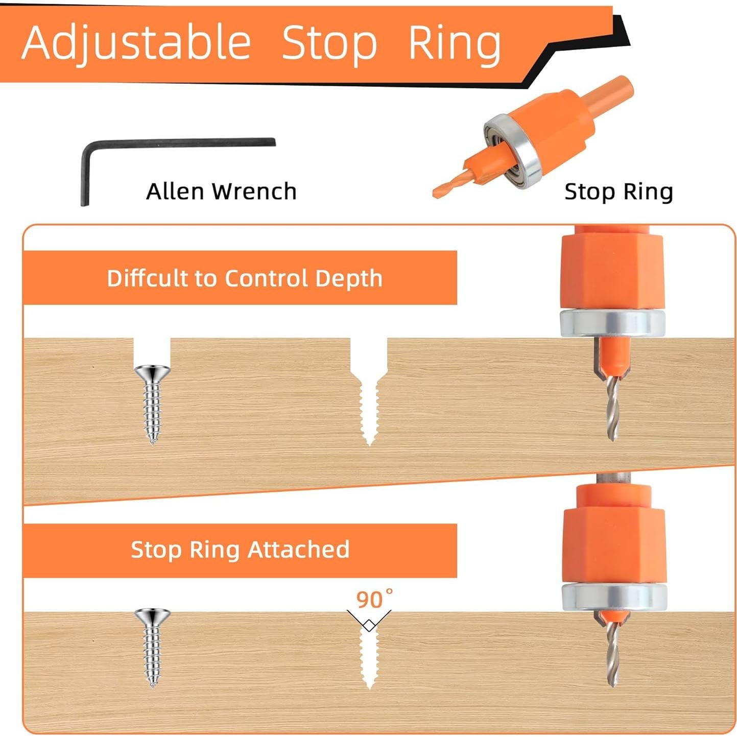 Juego de 5 Brocas de Avellanado Kauwm con Profundidad Ajustable