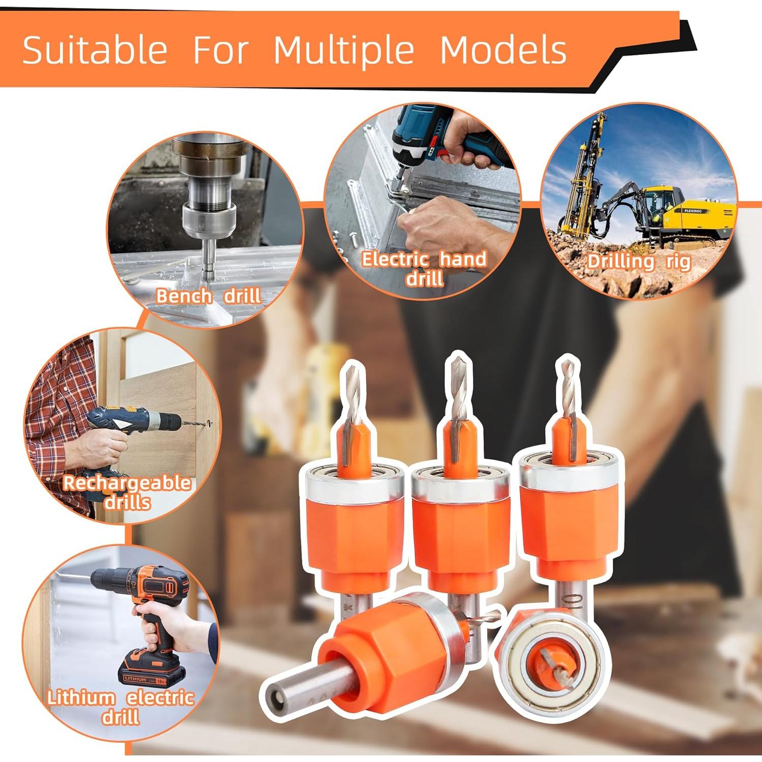 Juego de 5 Brocas de Avellanado Kauwm con Profundidad Ajustable