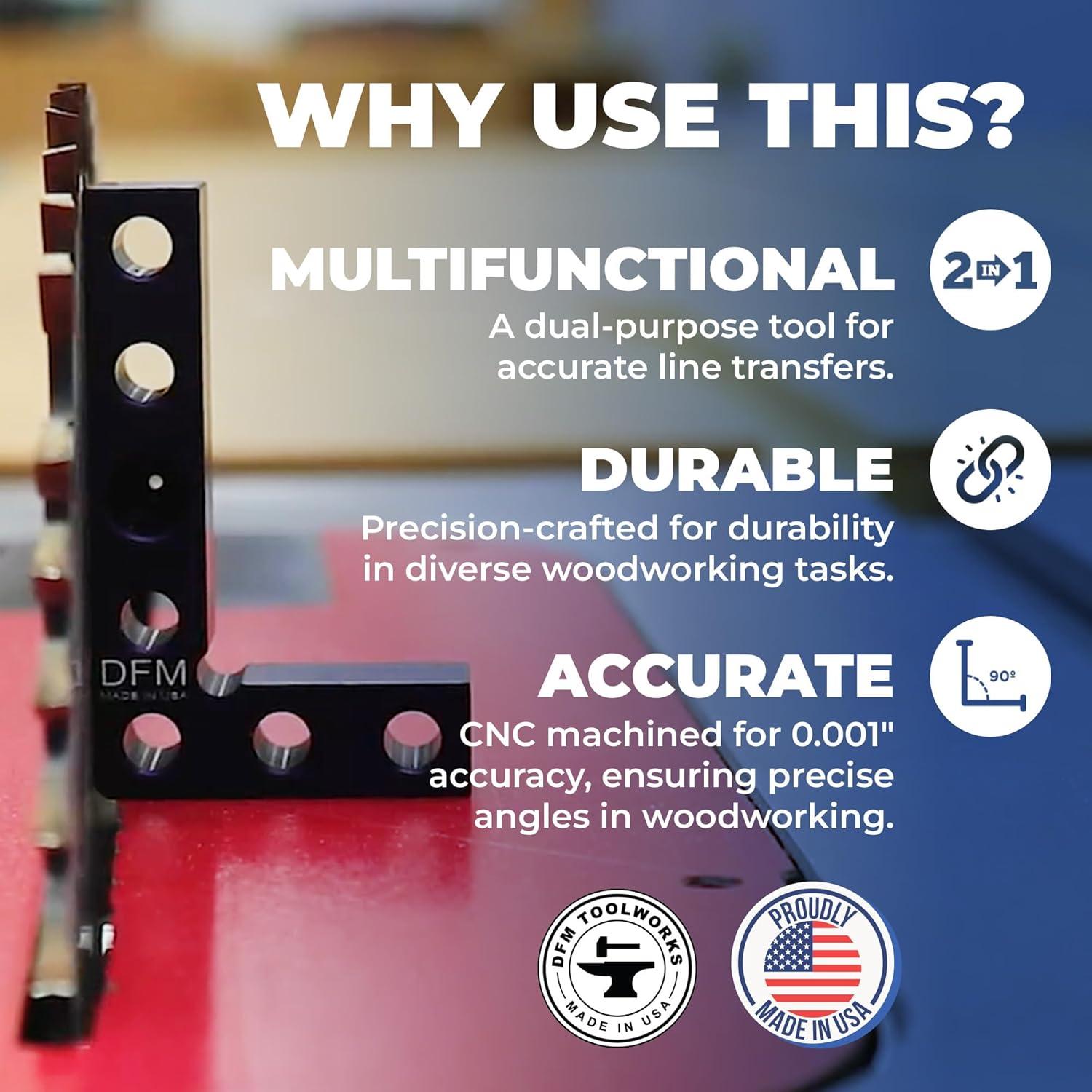 Cuadrado y Buscador de Centro DFM - Herramienta de Carpintería Precisa