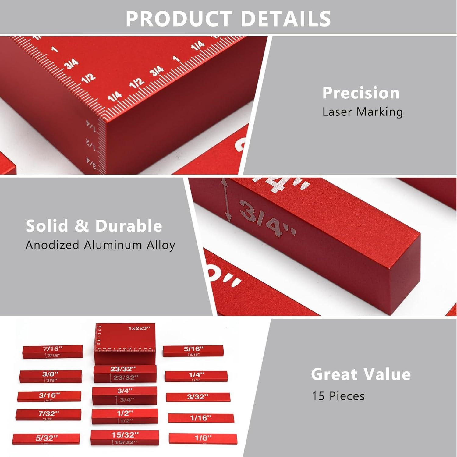 Juego de Bloques de Configuración de Carpintería Ismosm 15 Pcs