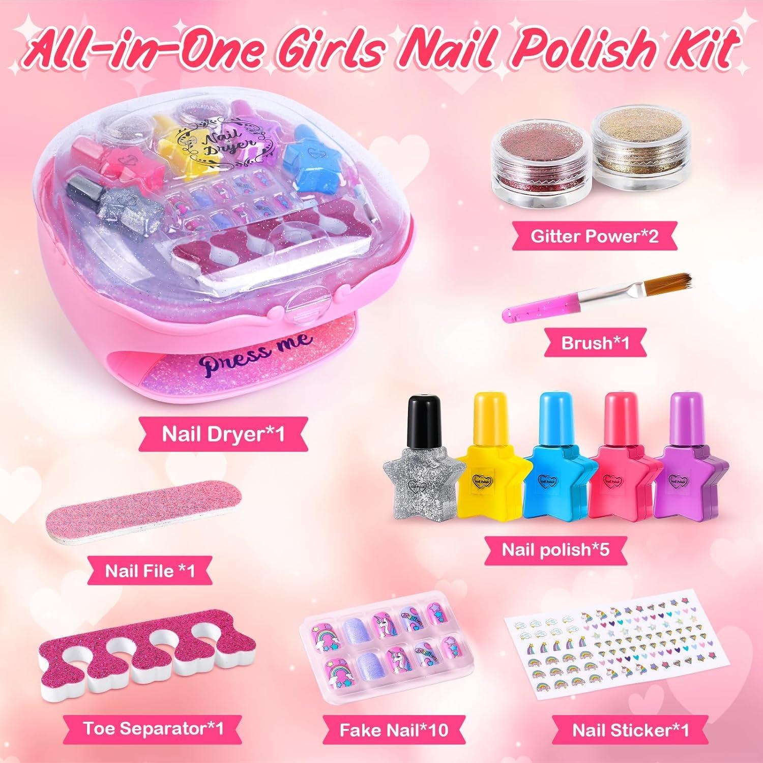 Kit de Esmalte de Uñas Shemira Rosa con Secador para Niñas