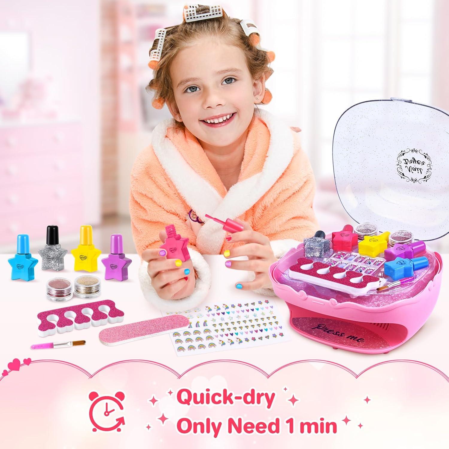 Kit de Esmalte de Uñas Shemira Rosa con Secador para Niñas