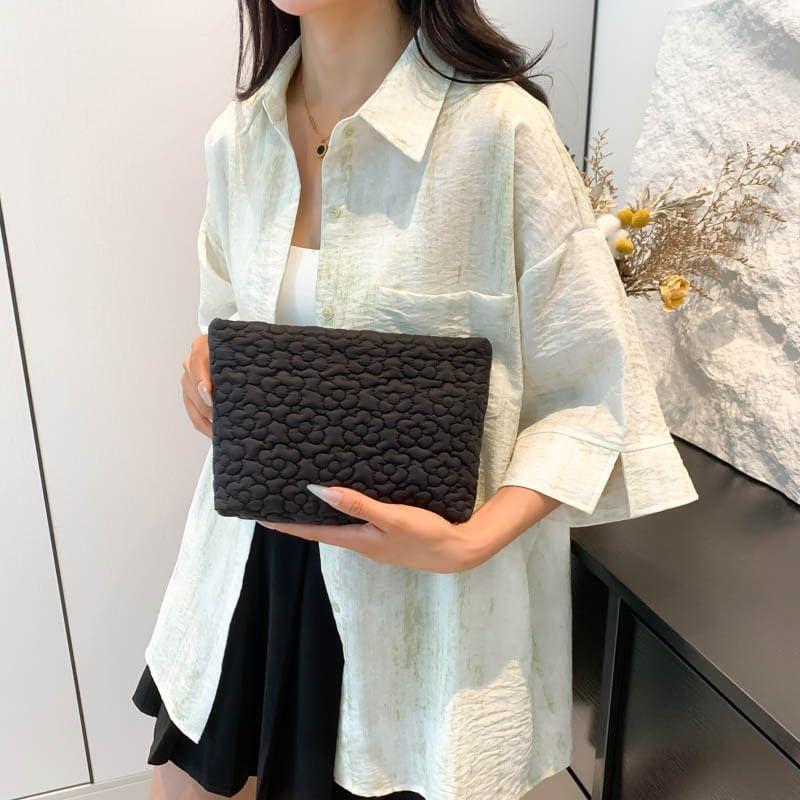 Bolsa de Maquillaje Acolchada HFLZBRO Flores Negras