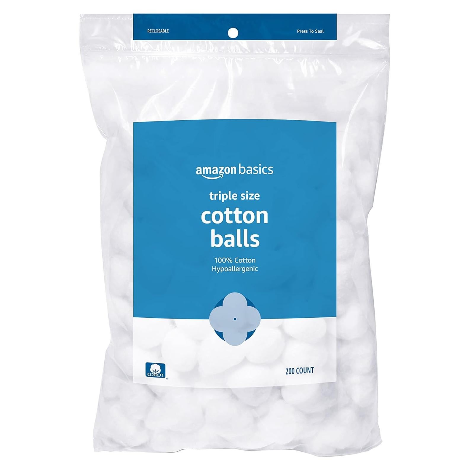 Bolas de Algodón Amazon Basics 200 Unidades Hipoalergénicas