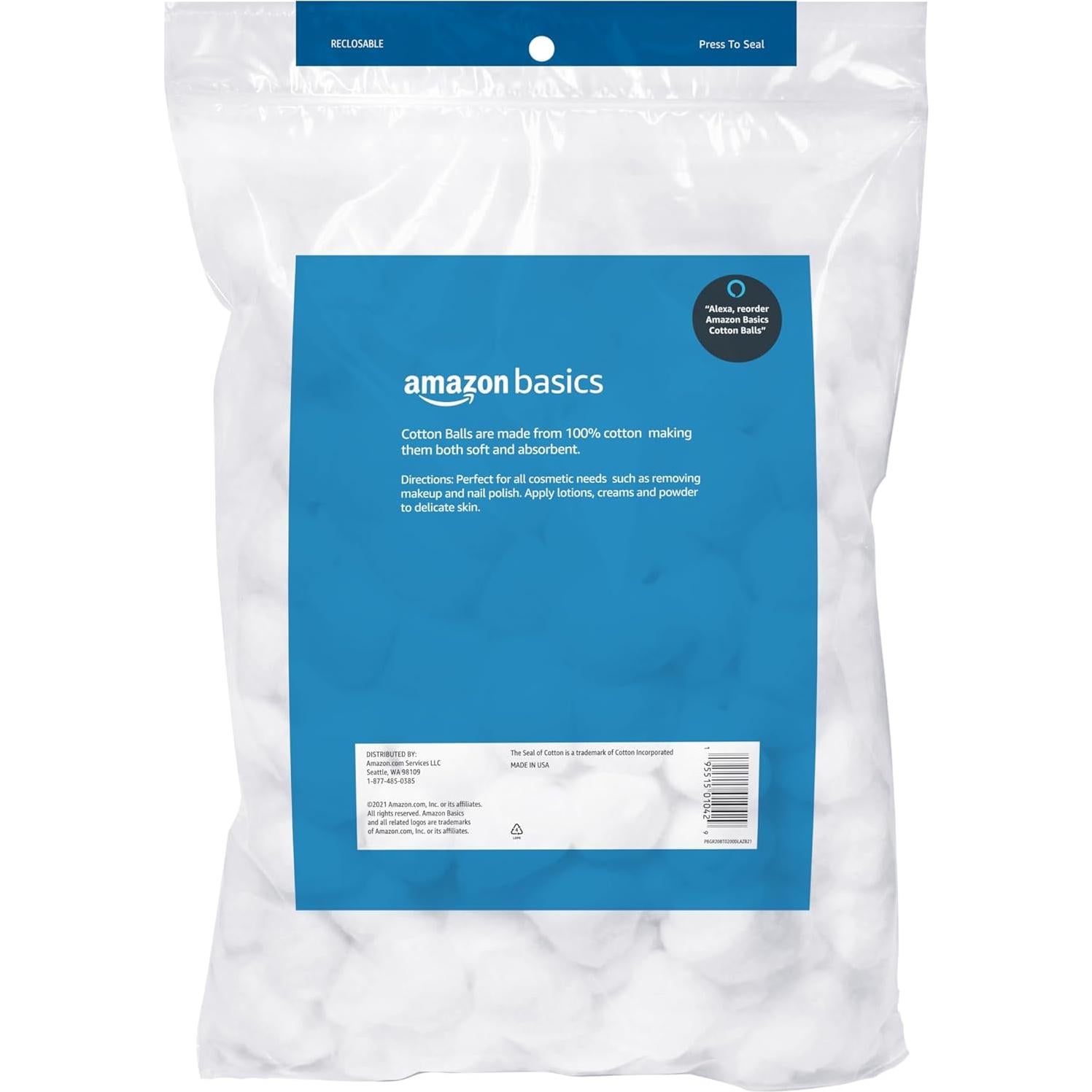 Bolas de Algodón Amazon Basics 200 Unidades Hipoalergénicas