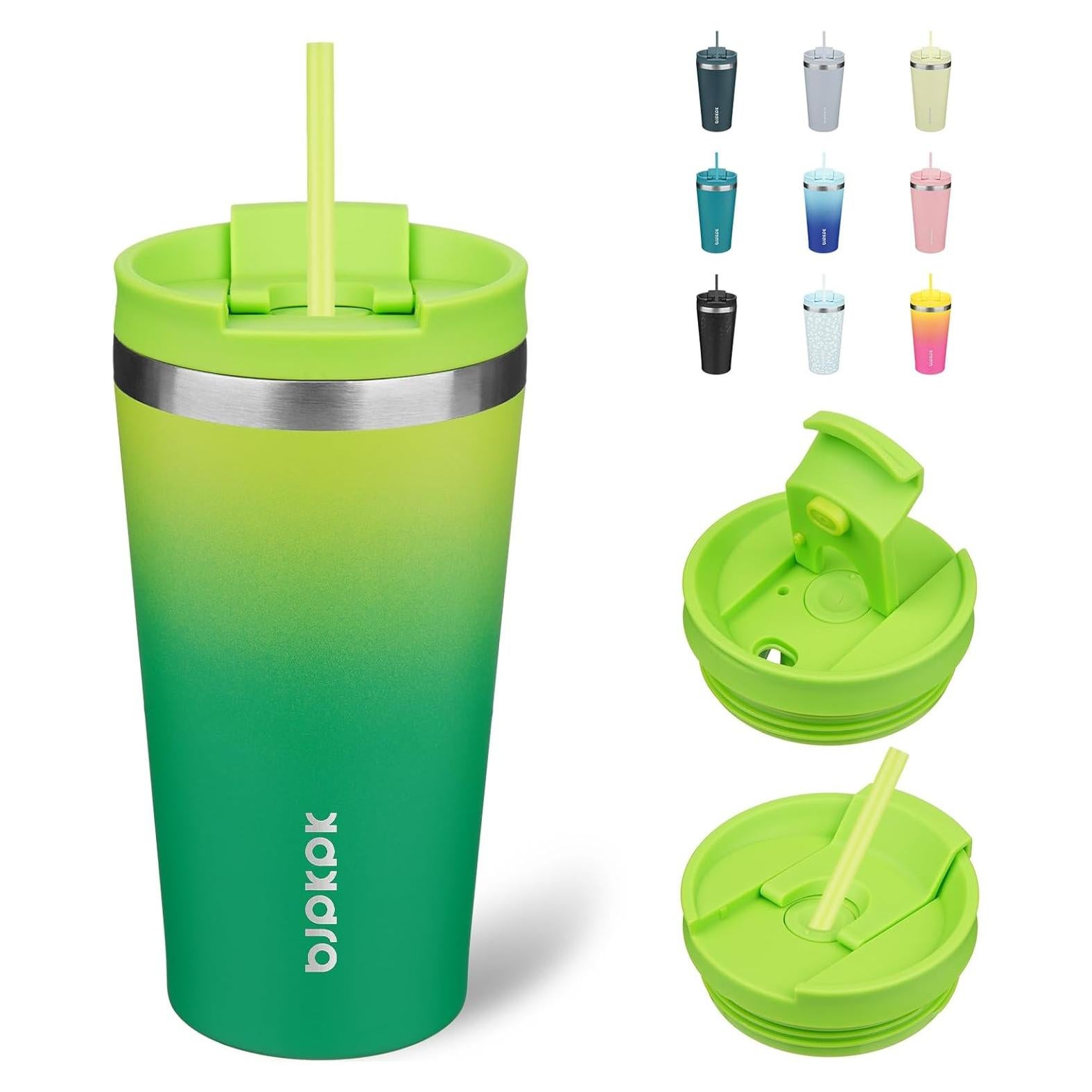 Vaso de Acero Inoxidable 18oz BJPKPK con Tapa y Popote - Bosque de Bambú