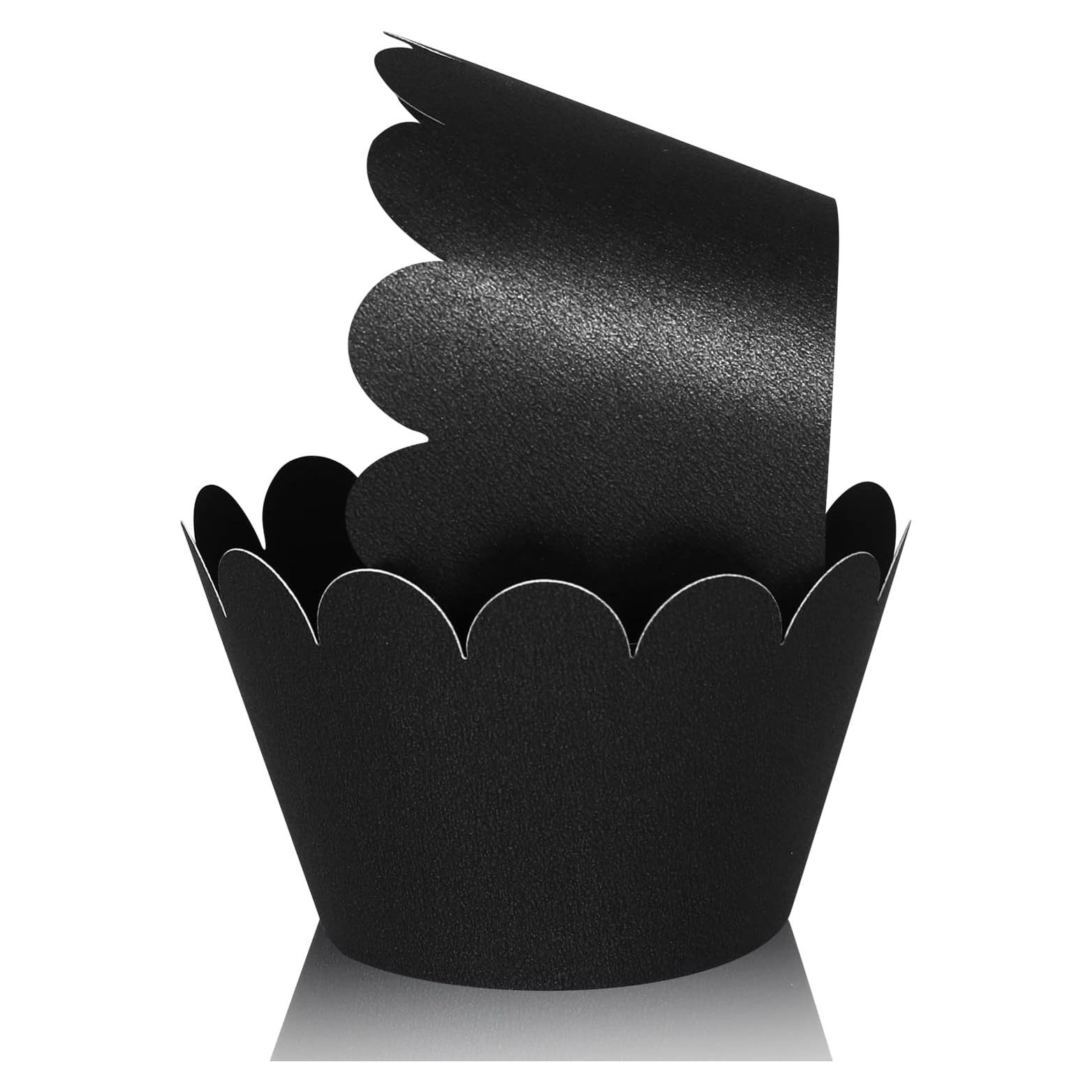 KPOSIYA Set de 100 Fundas para Cupcakes Decorativas Negro