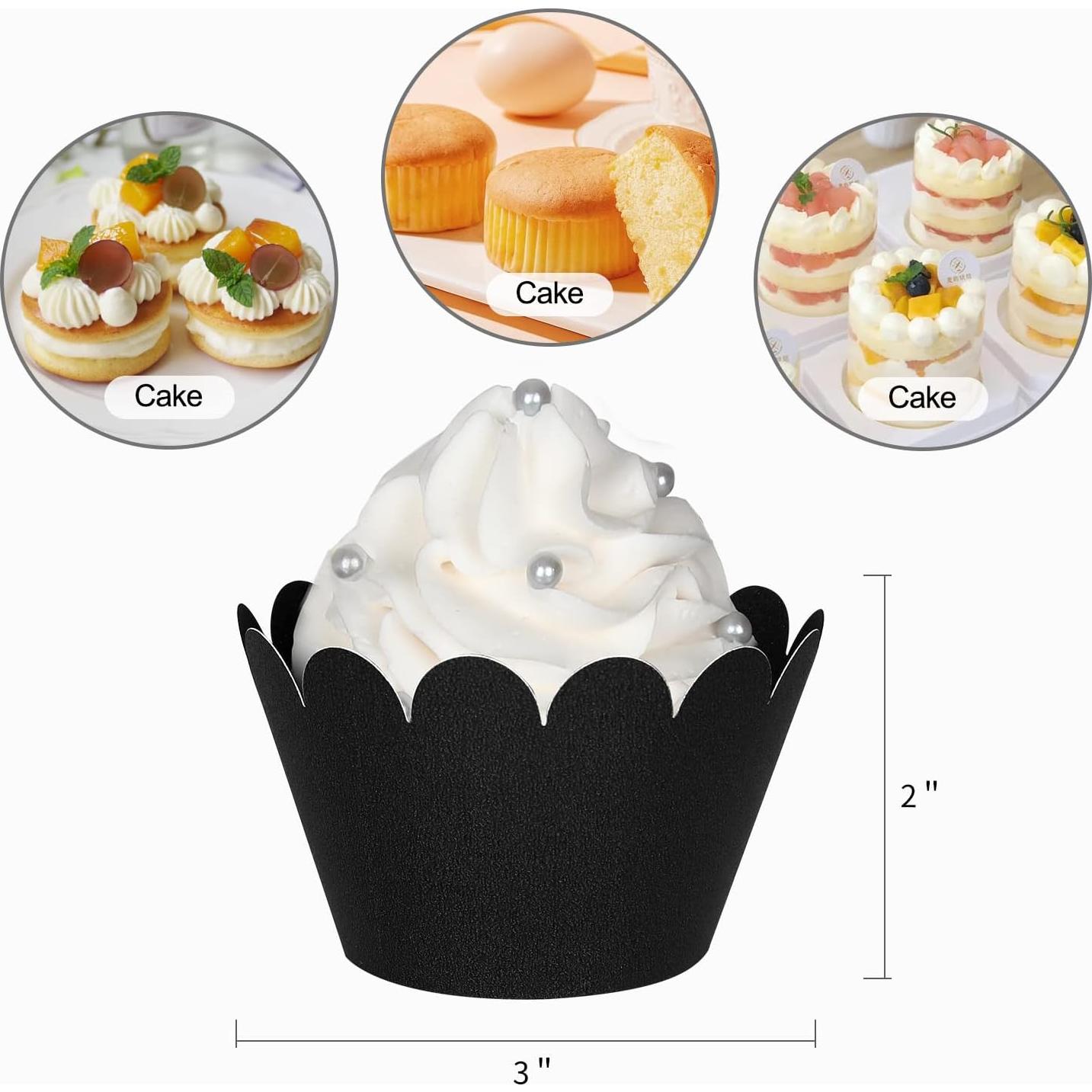 KPOSIYA Set de 100 Fundas para Cupcakes Decorativas Negro