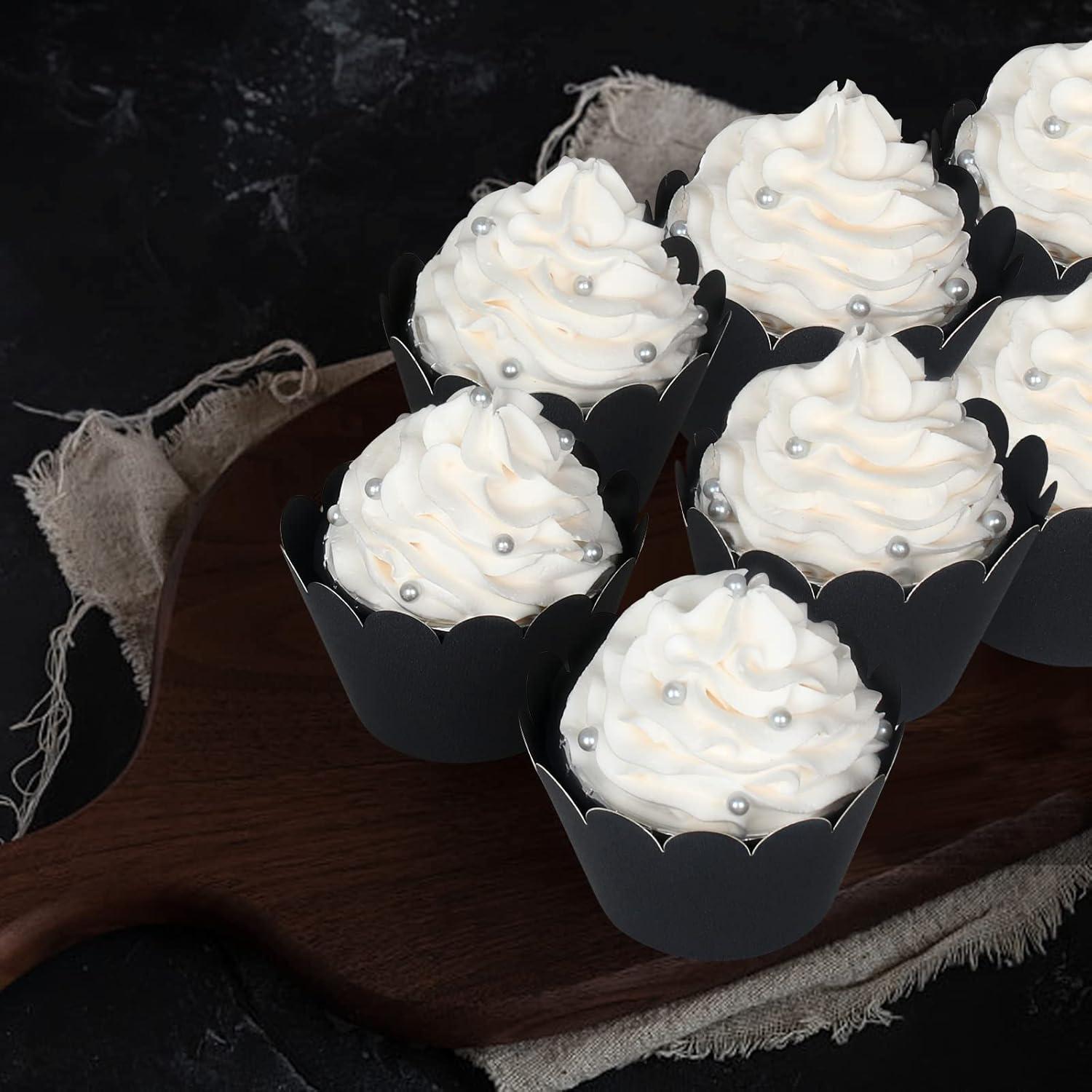 KPOSIYA Set de 100 Fundas para Cupcakes Decorativas Negro